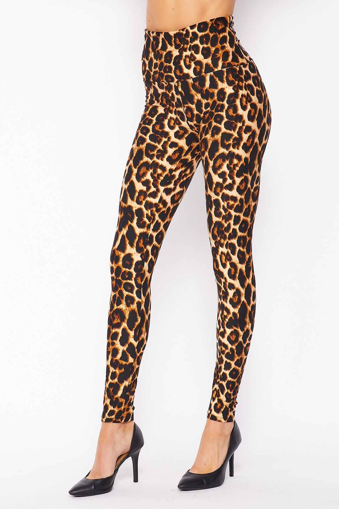 Buttery Smooth Bold and Beautiful High Waist Leopard Plus Size Leggings - 5 Inch Waist (One Size Plus,Brown)