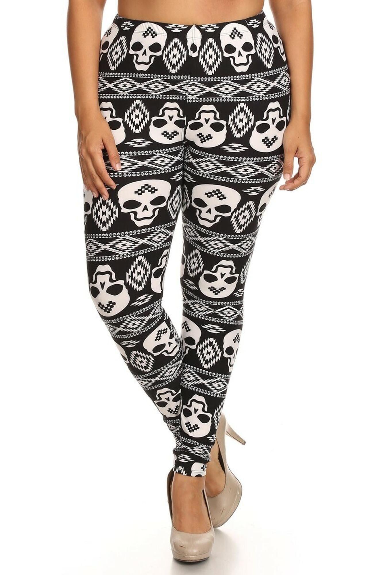 Buttery Soft Skull Tribe Plus Size Leggings (One Size Plus,Black)