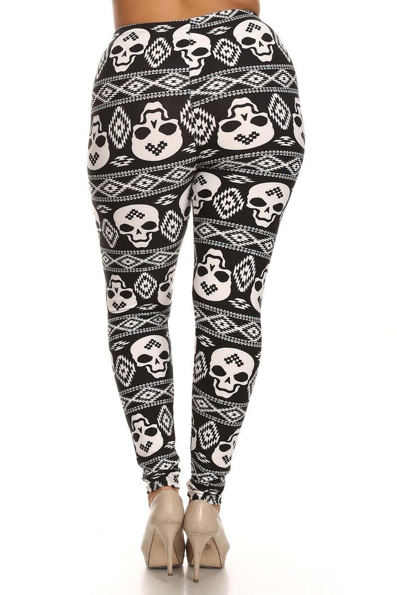 Buttery Soft Skull Tribe Plus Size Leggings (One Size Plus,Black)