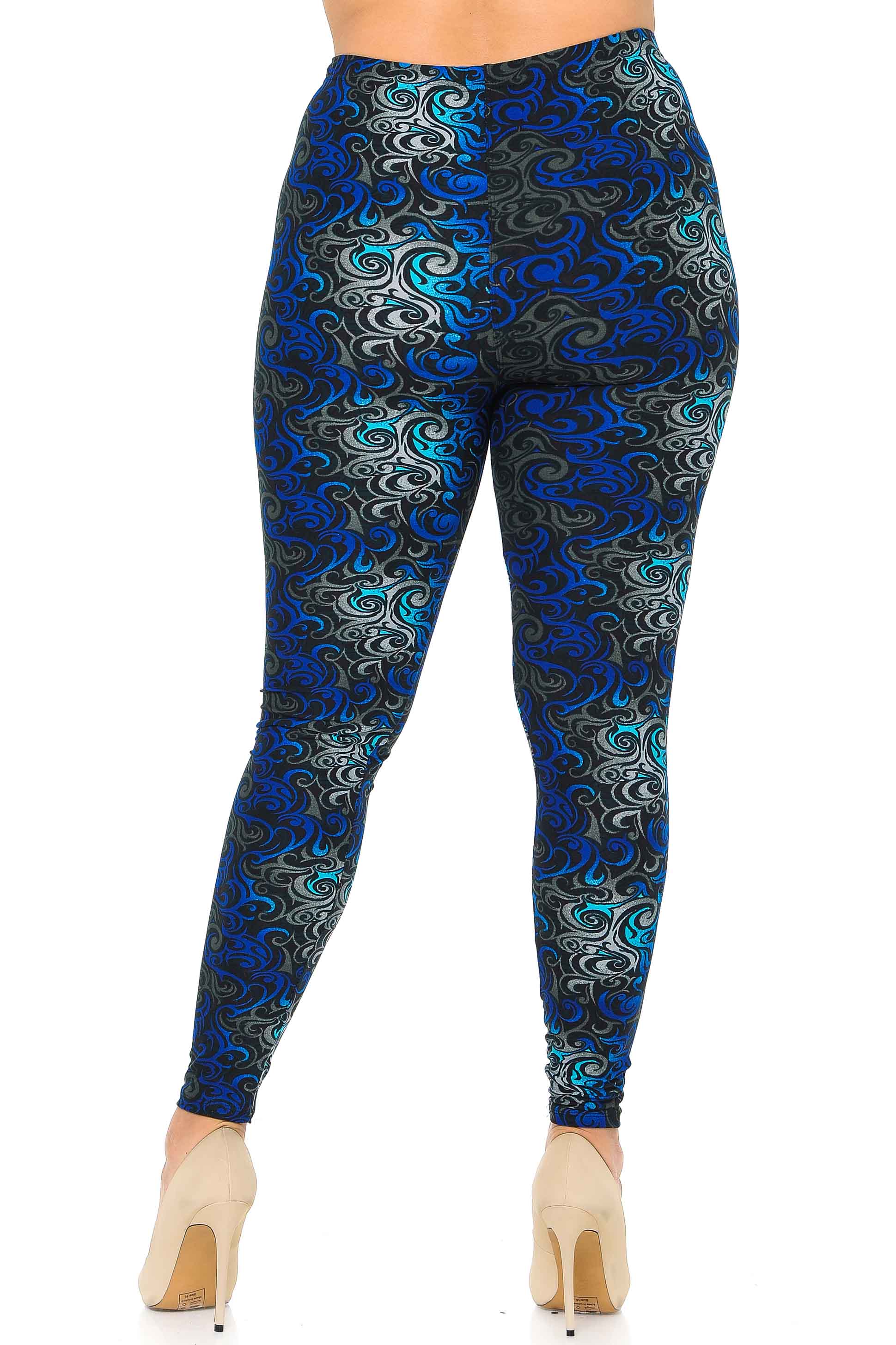 Buttery Soft Blue Tangled Swirl Plus Size Leggings (One Size Plus,Blue)