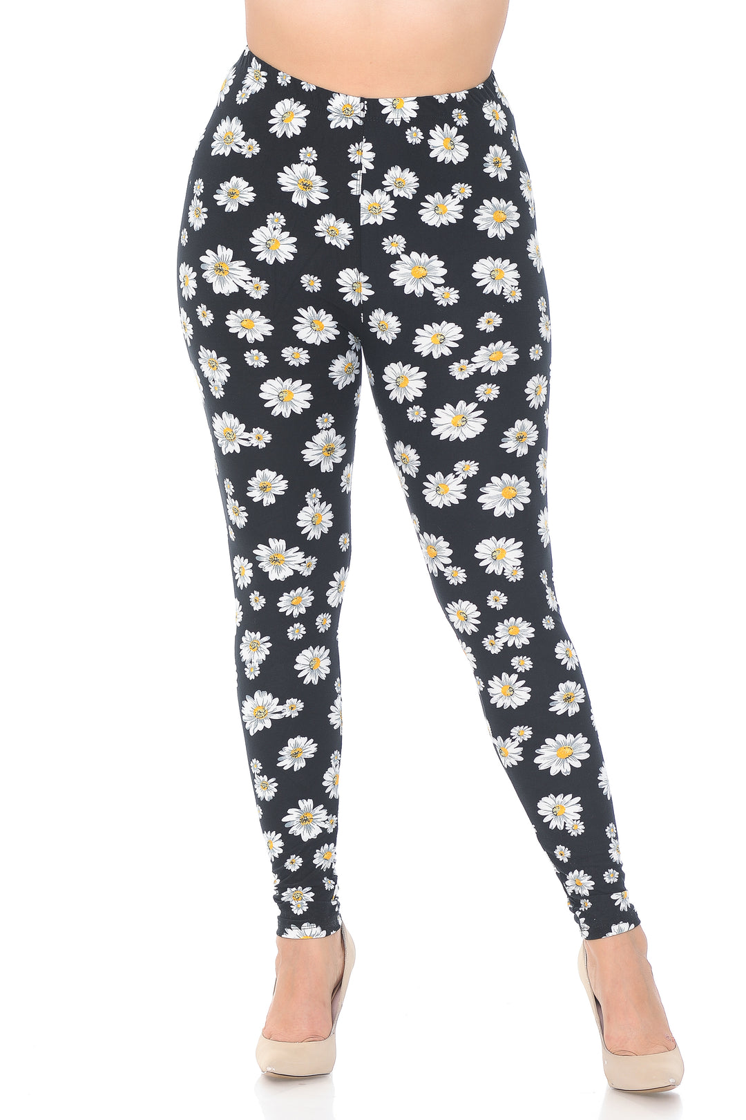 Buttery Soft Daisy Plus Size Leggings (One Size Plus,Black)