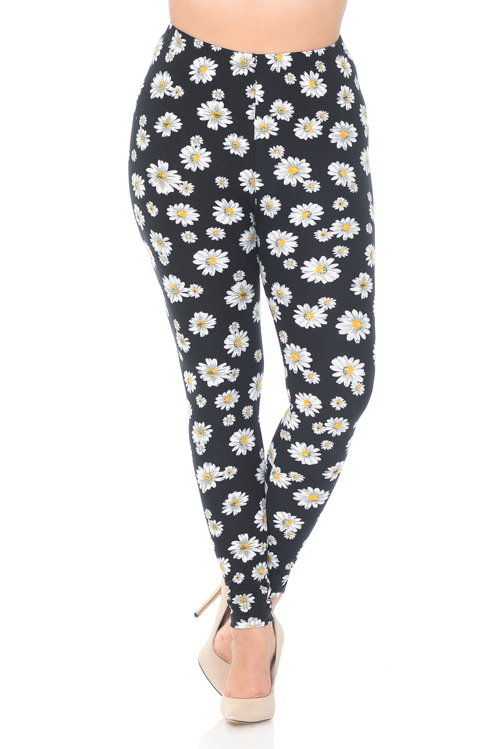 Buttery Soft Daisy Plus Size Leggings (One Size Plus,Black)