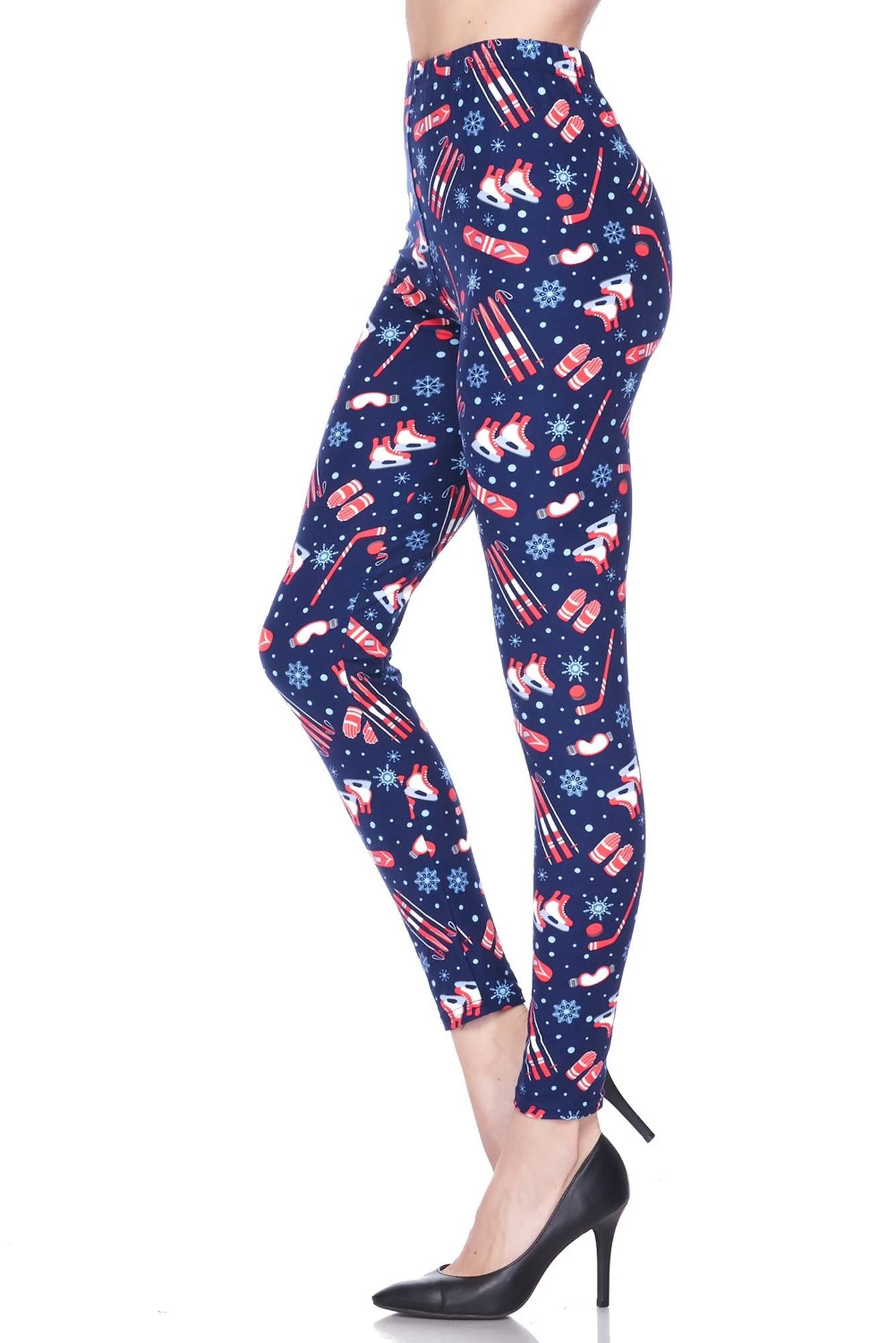 Buttery Soft Winter Sports and Snowflakes Plus Size Leggings (One Size Plus,Navy)