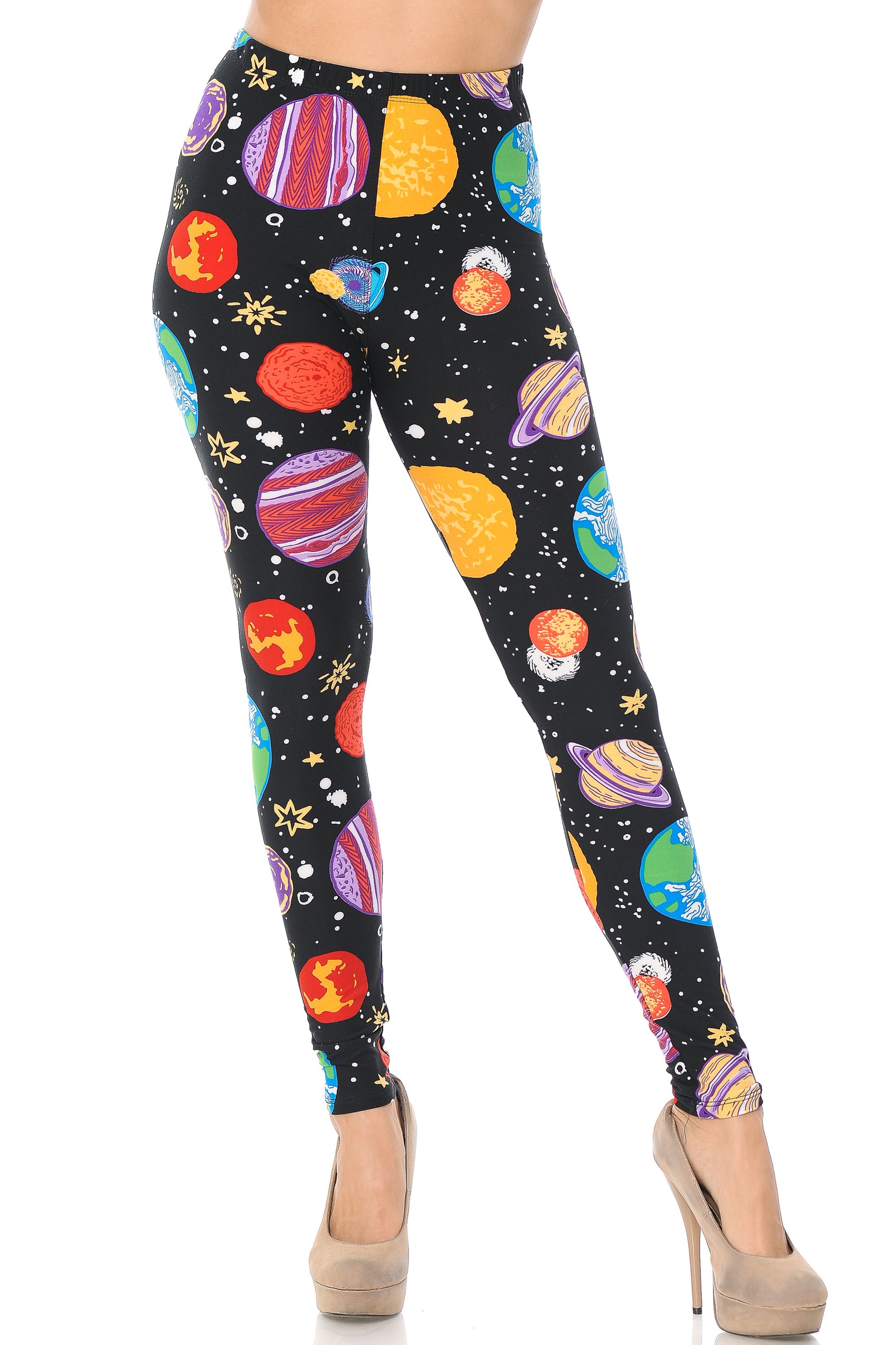 Buttery Smooth Planets in Space Leggings - Plus Size - 1XL 2XL 3XL