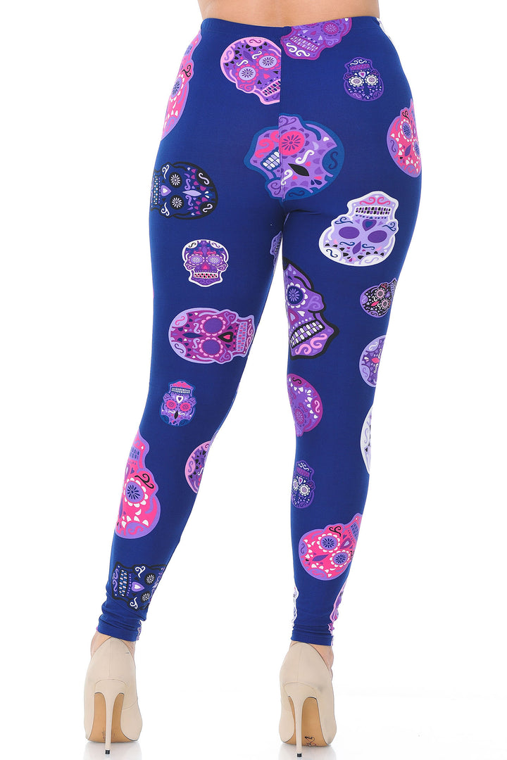 World of Leggings - Buttery Soft Violet Sugar Skulls Plus Size Leggings