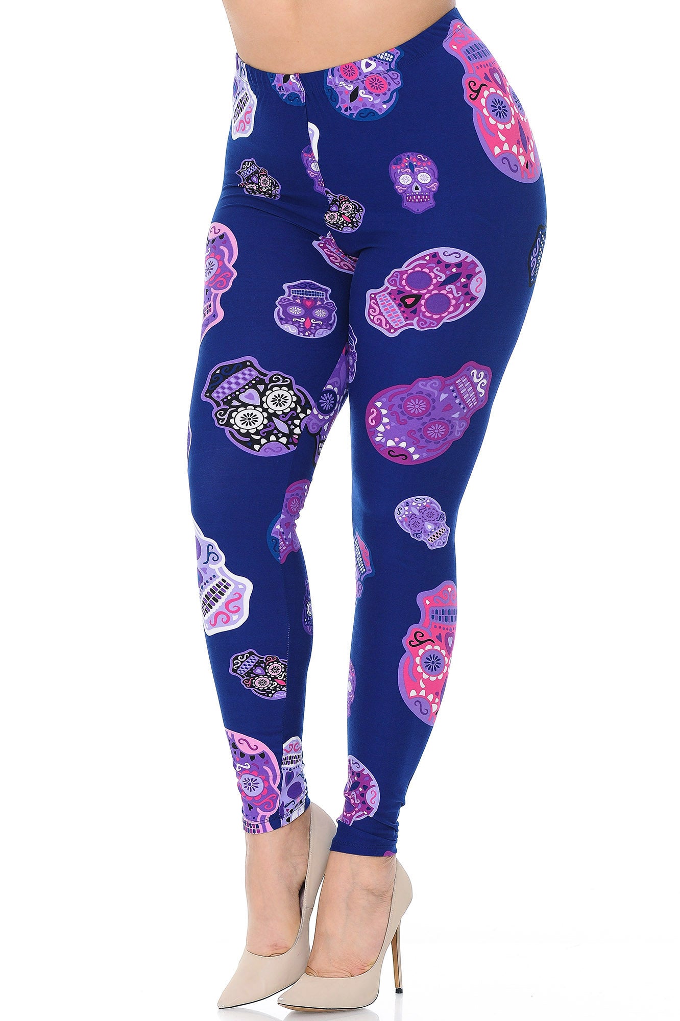 World of Leggings - Buttery Soft Violet Sugar Skulls Plus Size Leggings