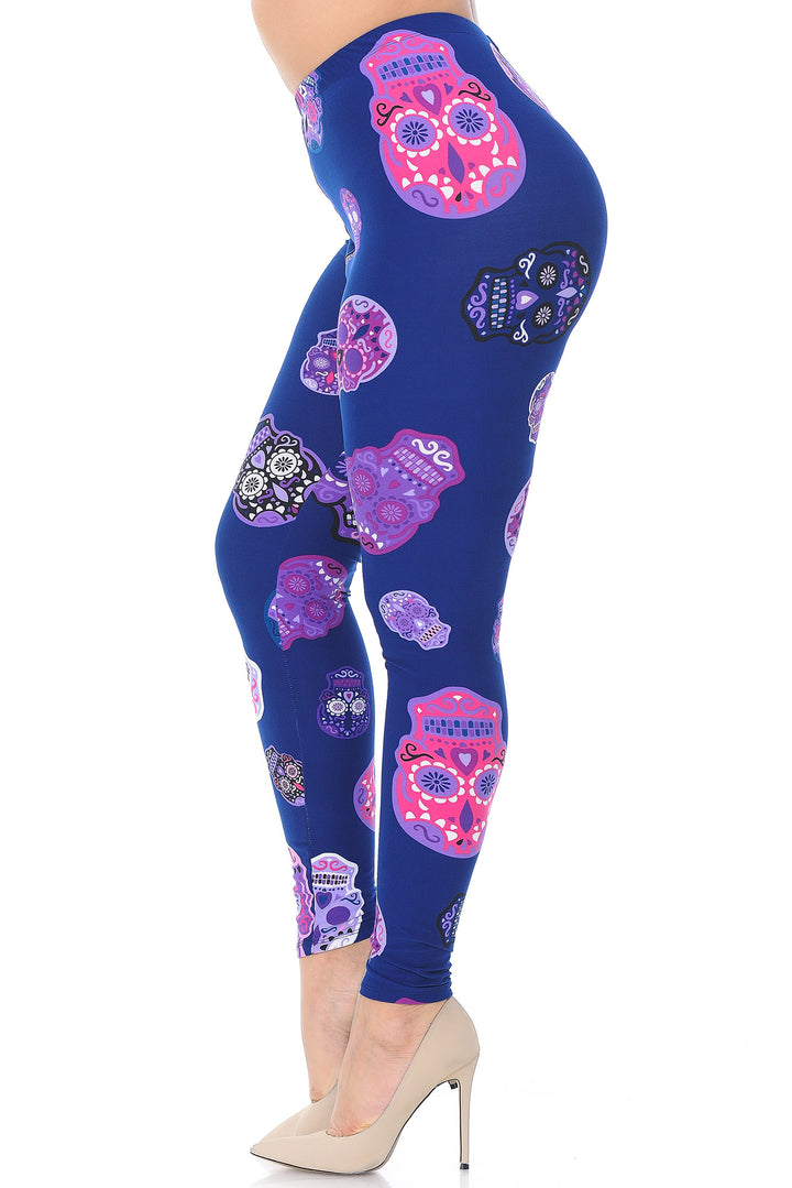 World of Leggings - Buttery Soft Violet Sugar Skulls Plus Size Leggings