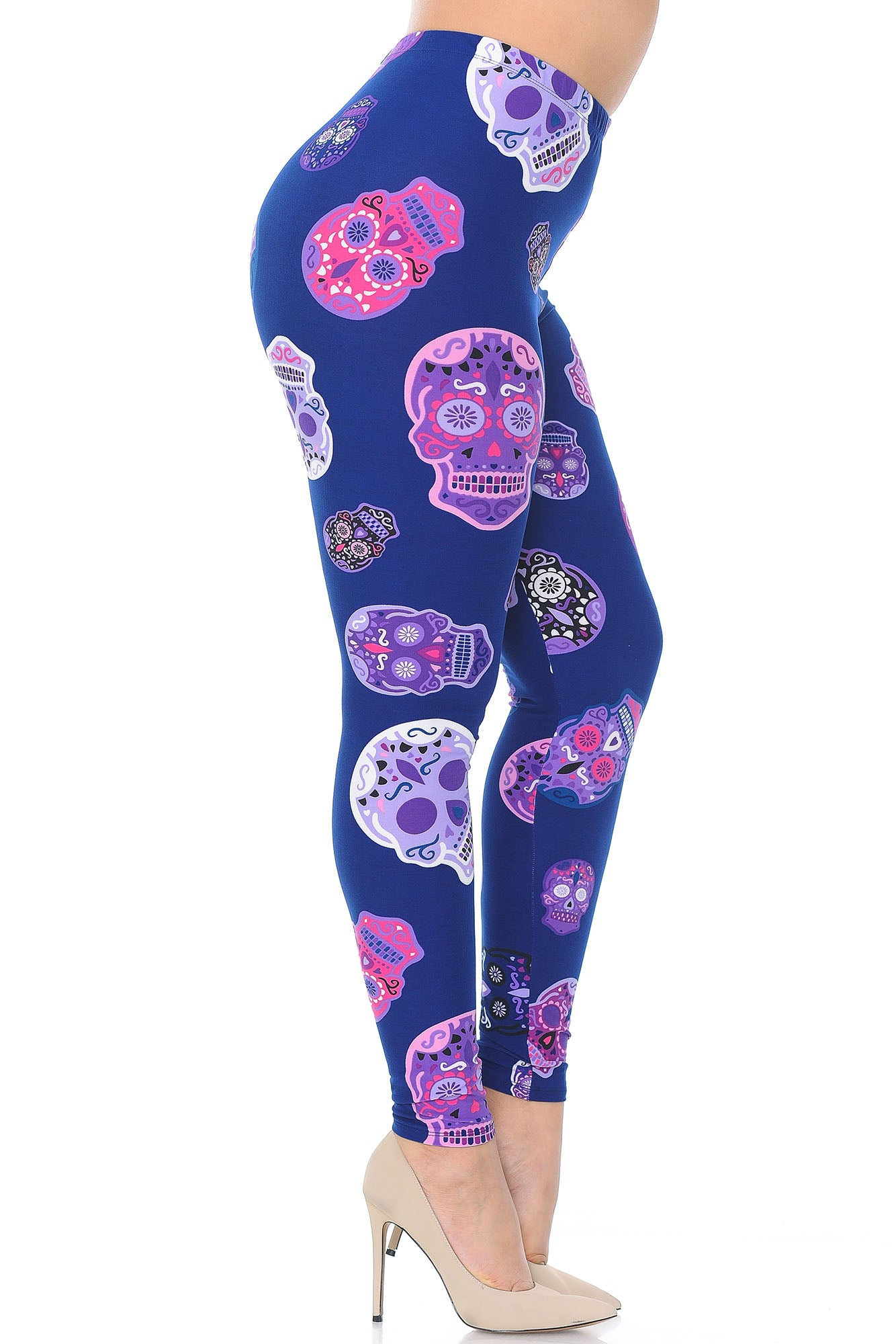 World of Leggings - Buttery Soft Violet Sugar Skulls Plus Size Leggings