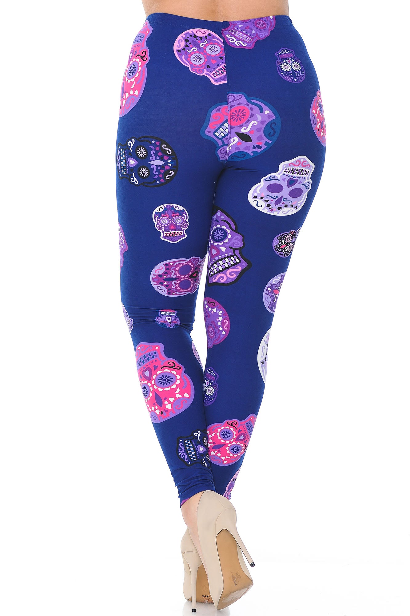 World of Leggings - Buttery Soft Violet Sugar Skulls Plus Size Leggings