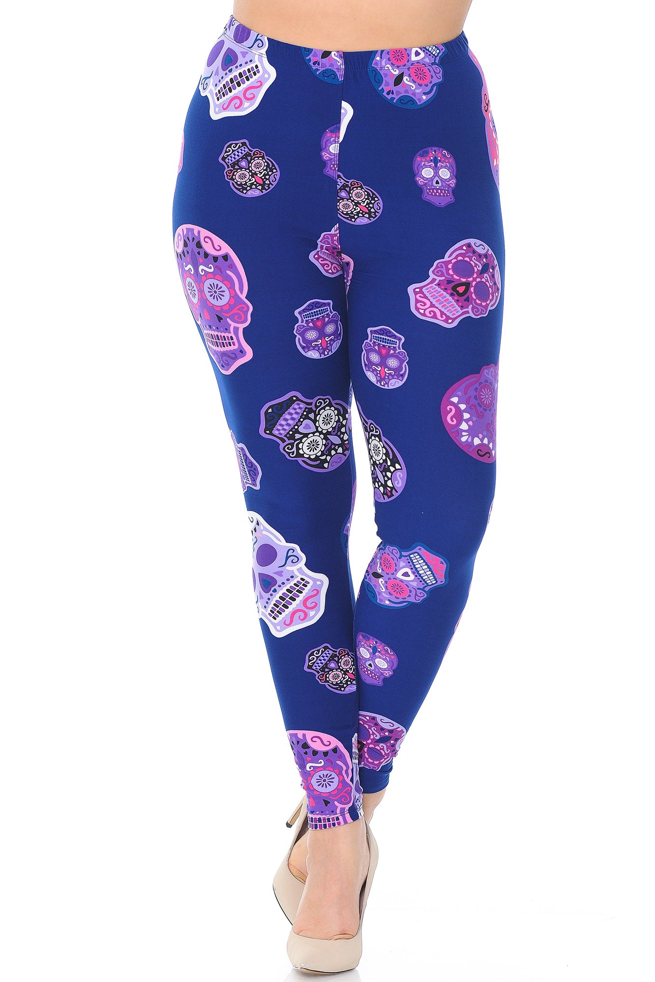 World of Leggings - Buttery Soft Violet Sugar Skulls Plus Size Leggings