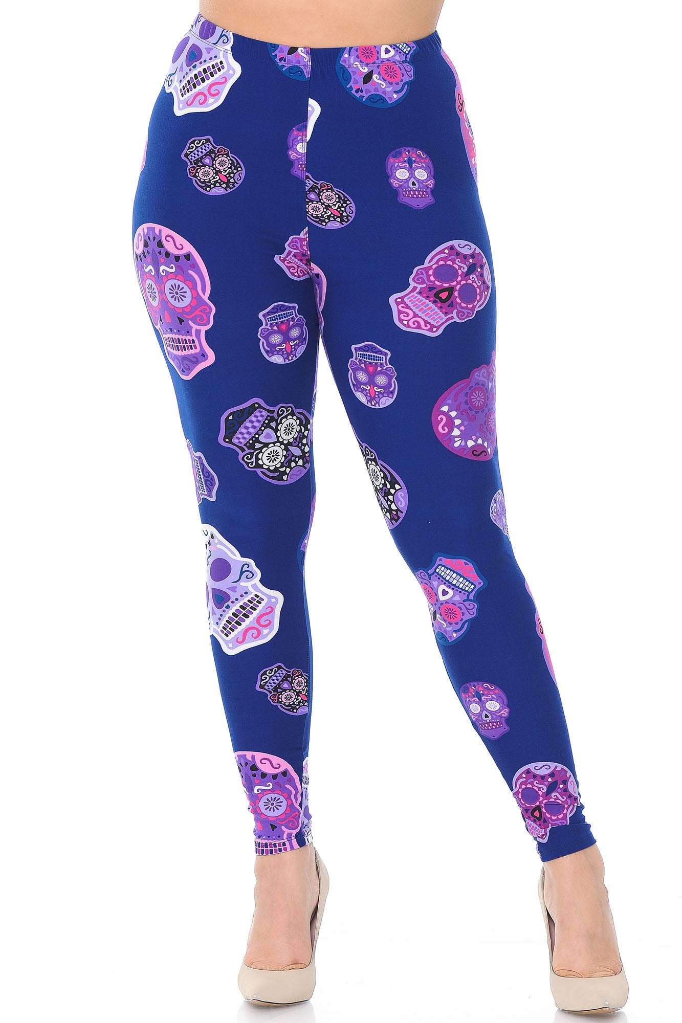 World of Leggings - Buttery Soft Violet Sugar Skulls Plus Size Leggings