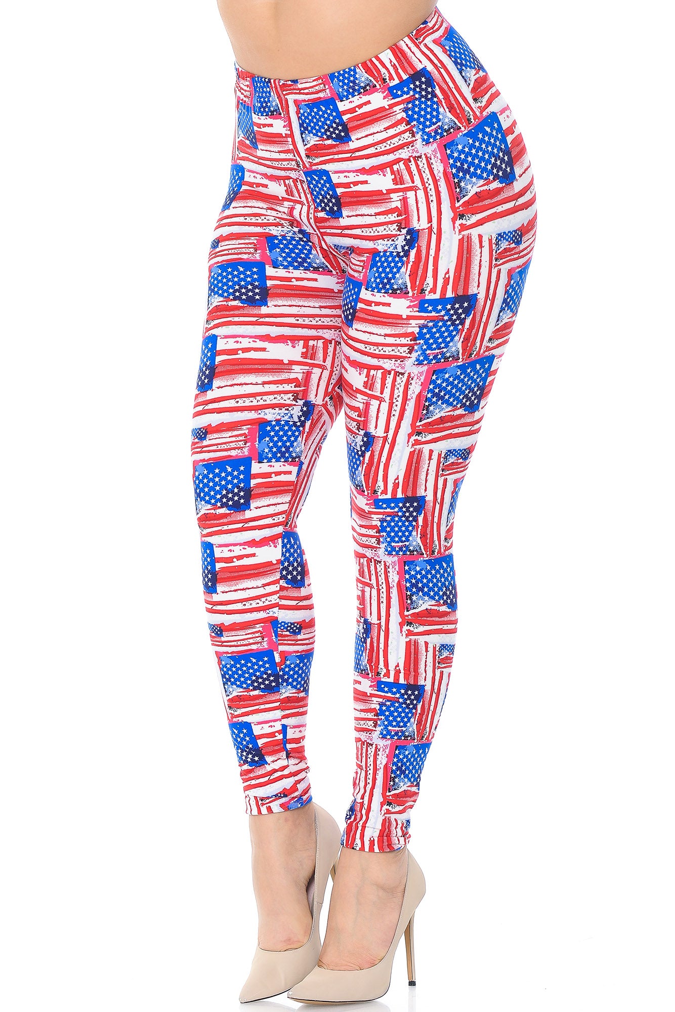 World of Leggings - Buttery Soft Watercolor USA Flag Plus Size Leggings