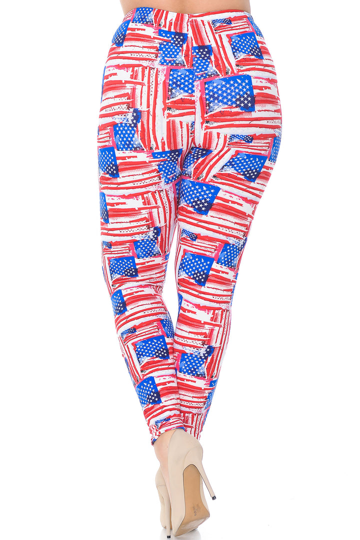World of Leggings - Buttery Soft Watercolor USA Flag Plus Size Leggings