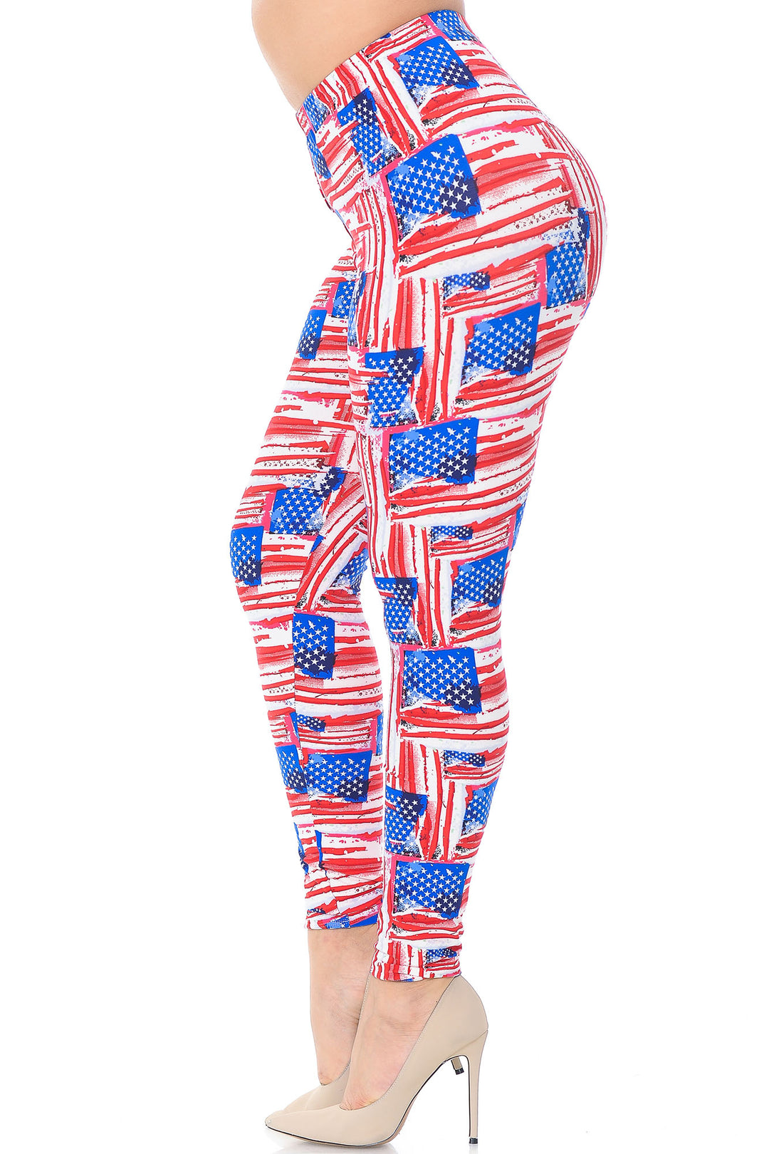 World of Leggings - Buttery Soft Watercolor USA Flag Plus Size Leggings