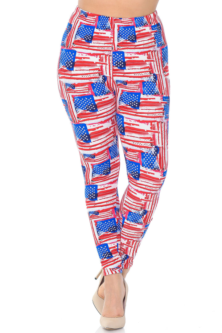 World of Leggings - Buttery Soft Watercolor USA Flag Plus Size Leggings