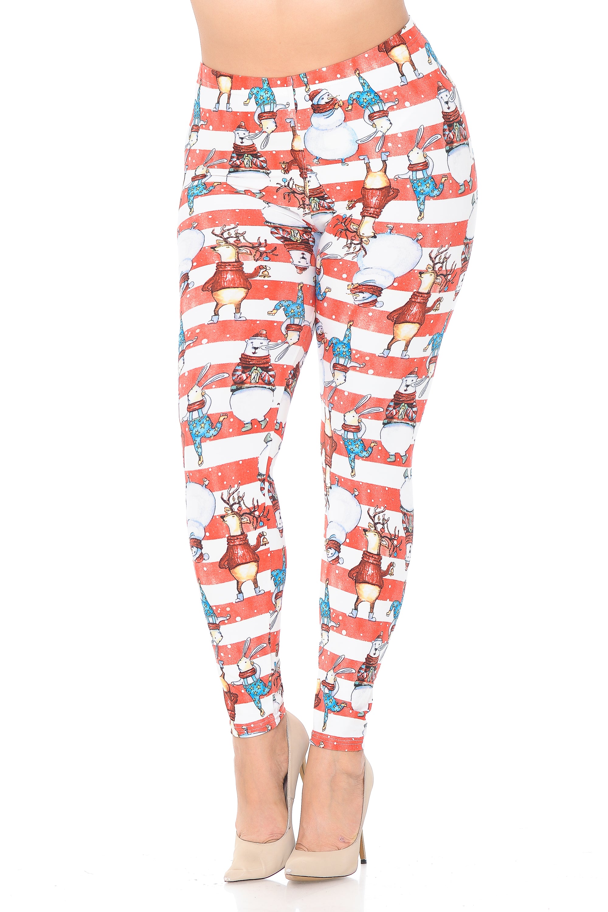 Buttery Soft Vintage Christmas Figurine Plus Size Leggings (One Size Plus,Red)