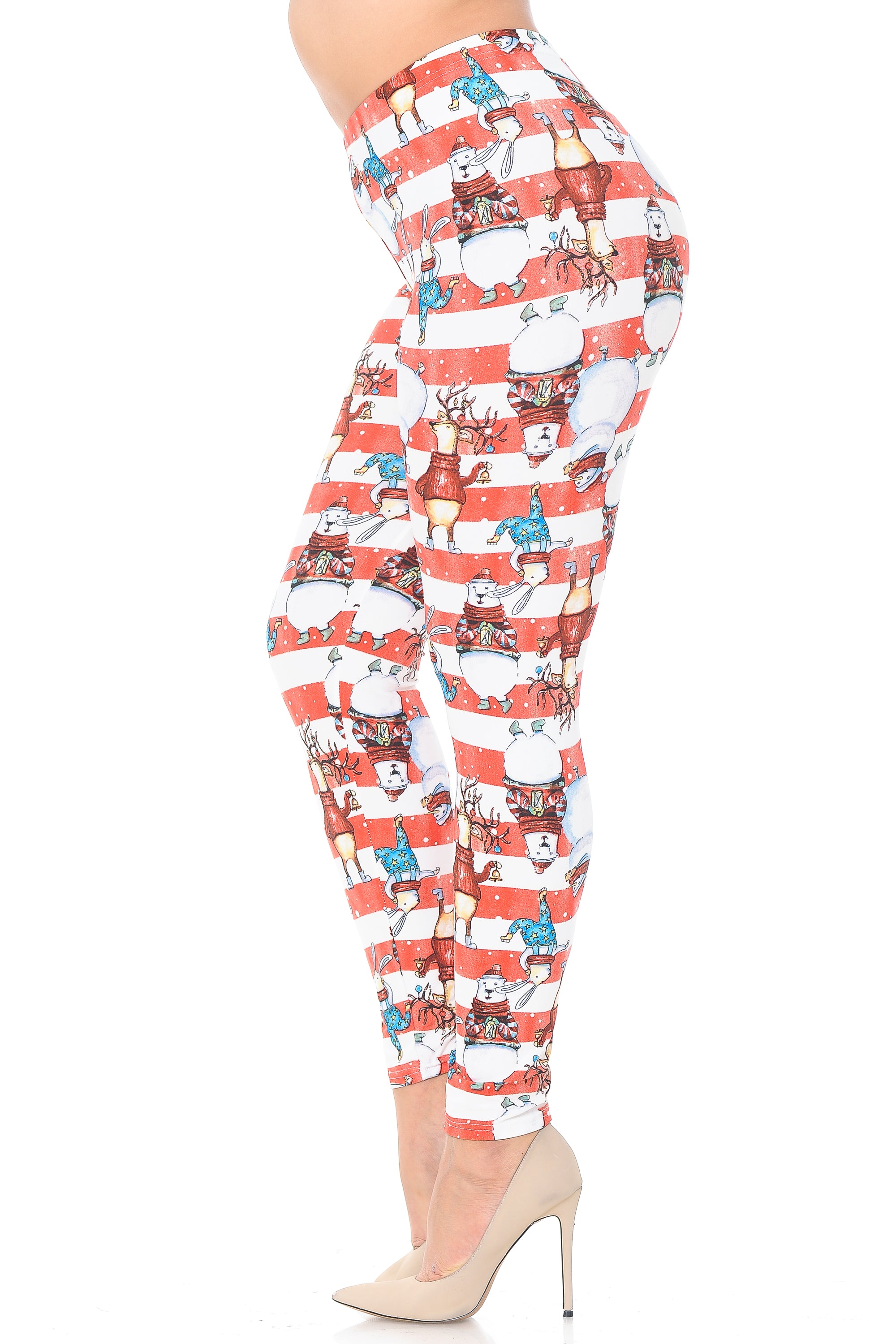 Buttery Soft Vintage Christmas Figurine Plus Size Leggings (One Size Plus,Red)