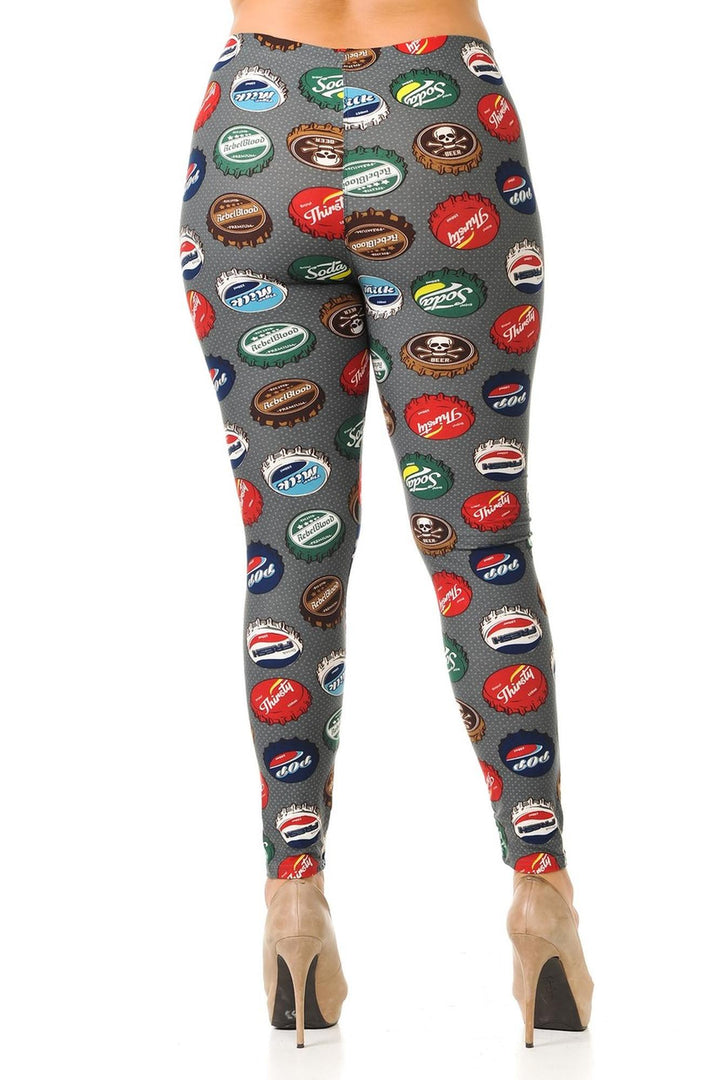 Plus Size - Buttery Soft Groovy Bottle Cap Print Leggings