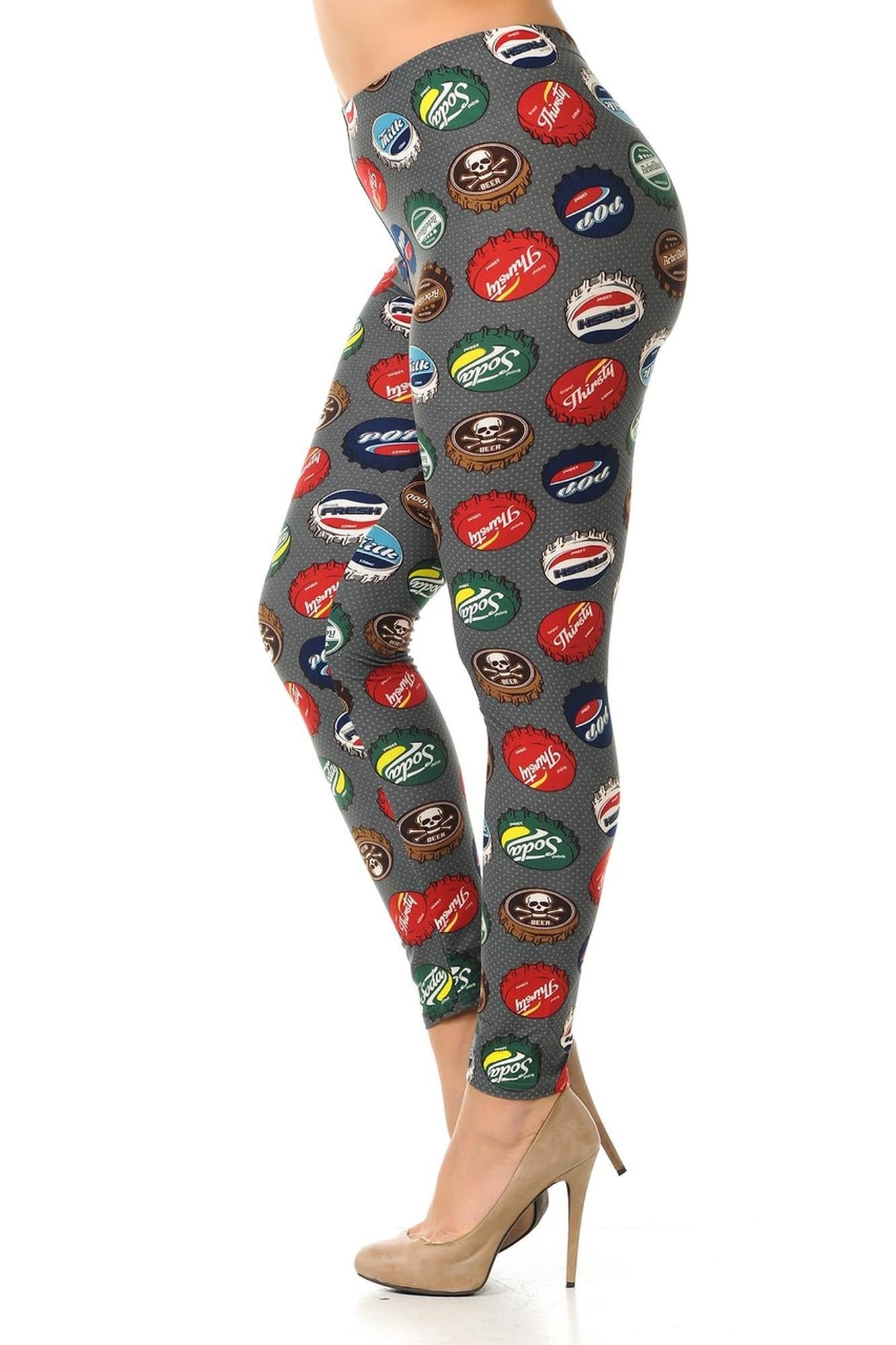 Plus Size - Buttery Soft Groovy Bottle Cap Print Leggings