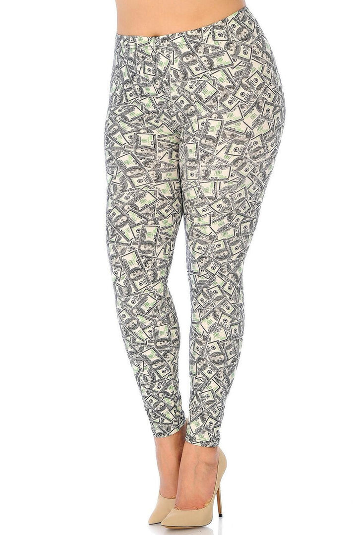 Plus Size - Buttery Soft Money Print Leggings