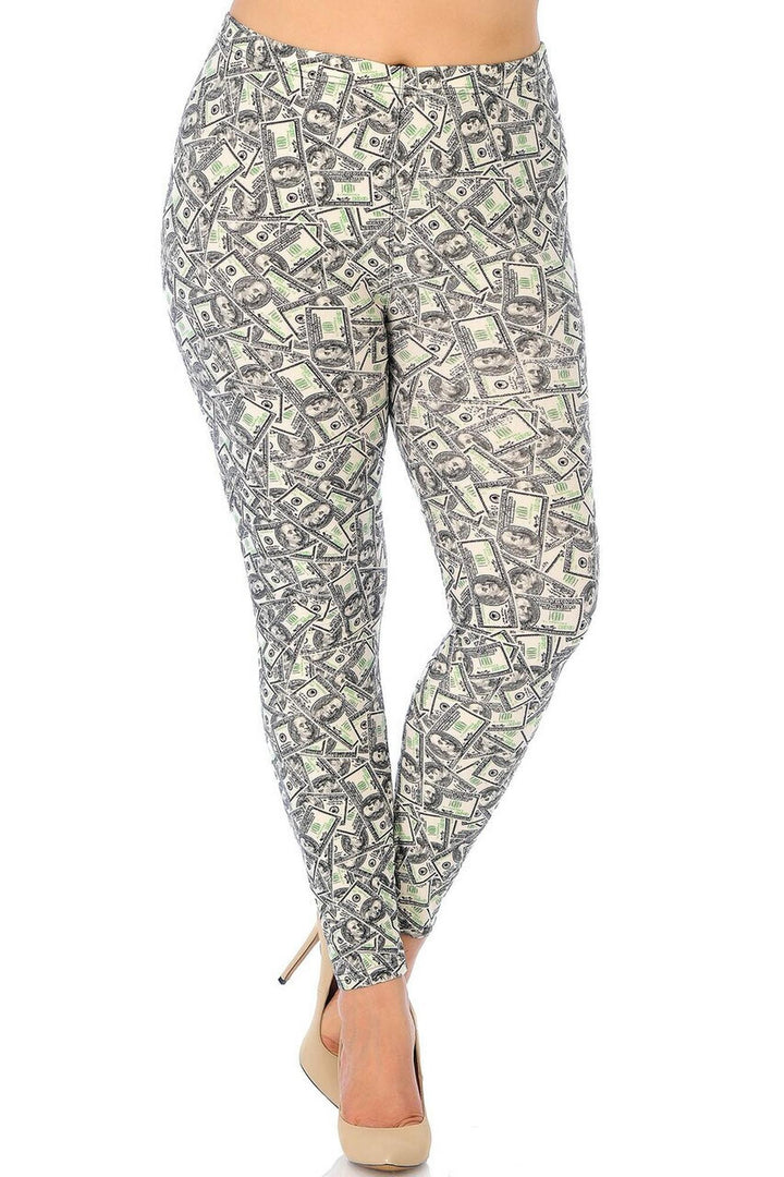 Plus Size - Buttery Soft Money Print Leggings