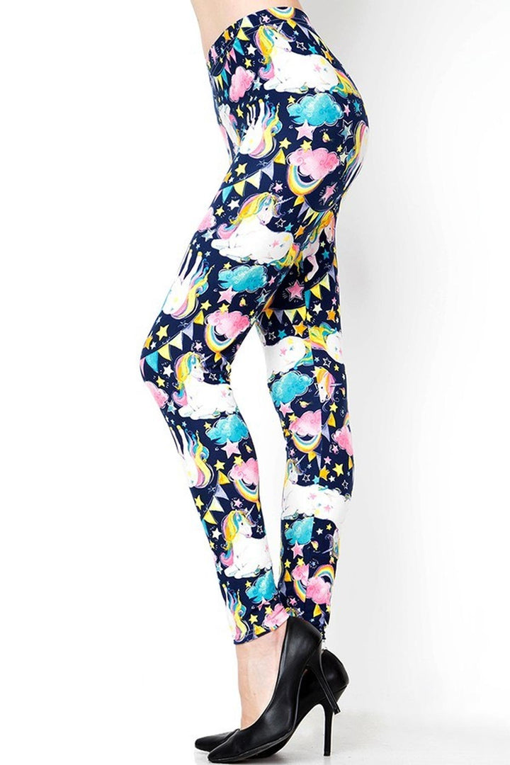 Buttery Soft Rainbow Unicorn Celebration Plus Size Leggings (One Size Plus,Navy)