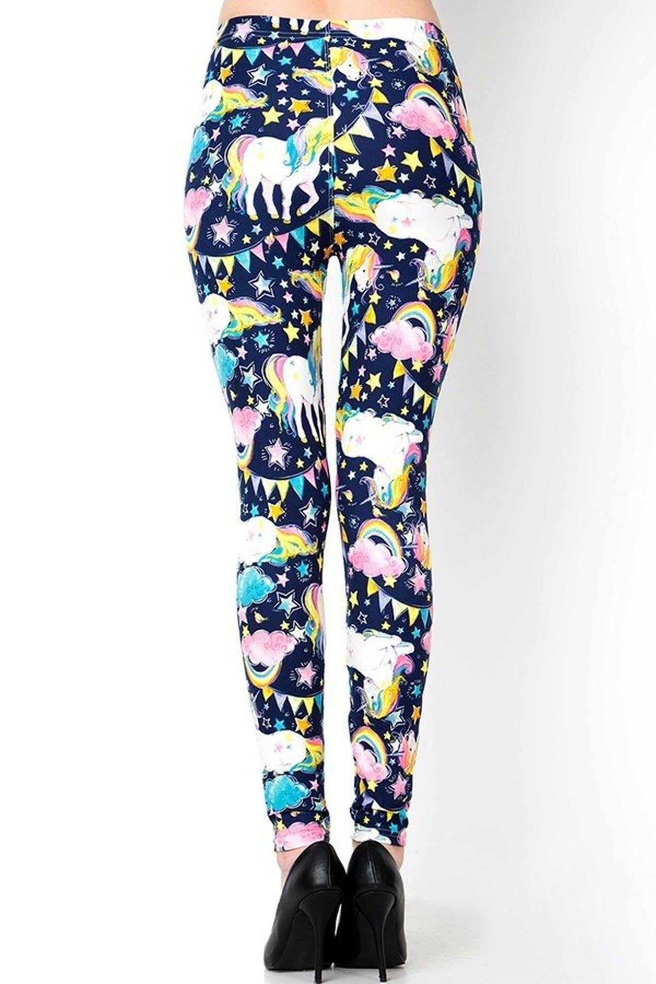 Buttery Soft Rainbow Unicorn Celebration Plus Size Leggings (One Size Plus,Navy)