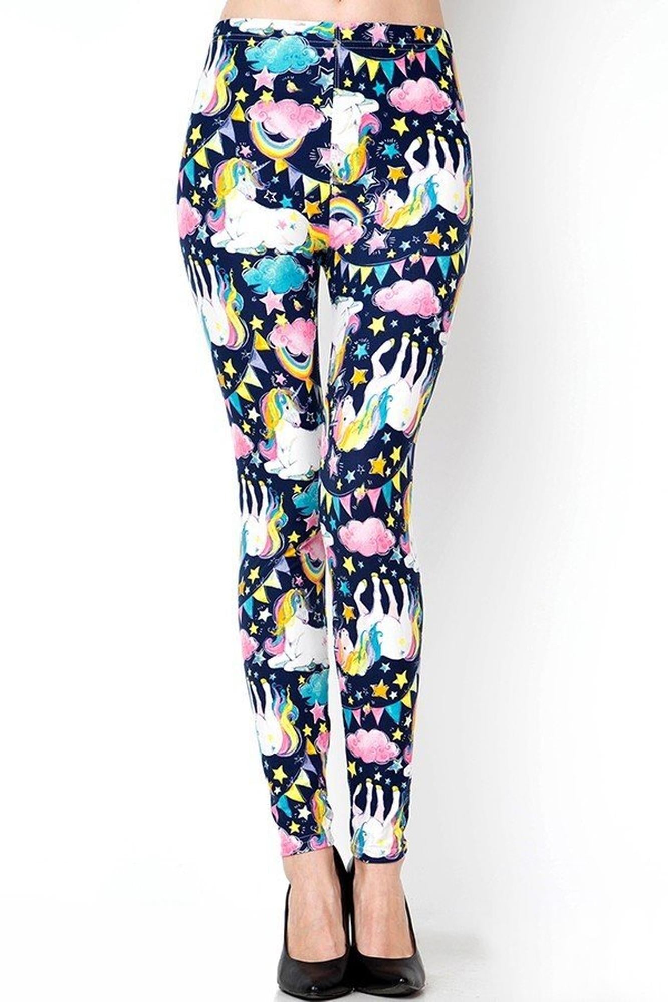 Buttery Soft Rainbow Unicorn Celebration Plus Size Leggings (One Size Plus,Navy)