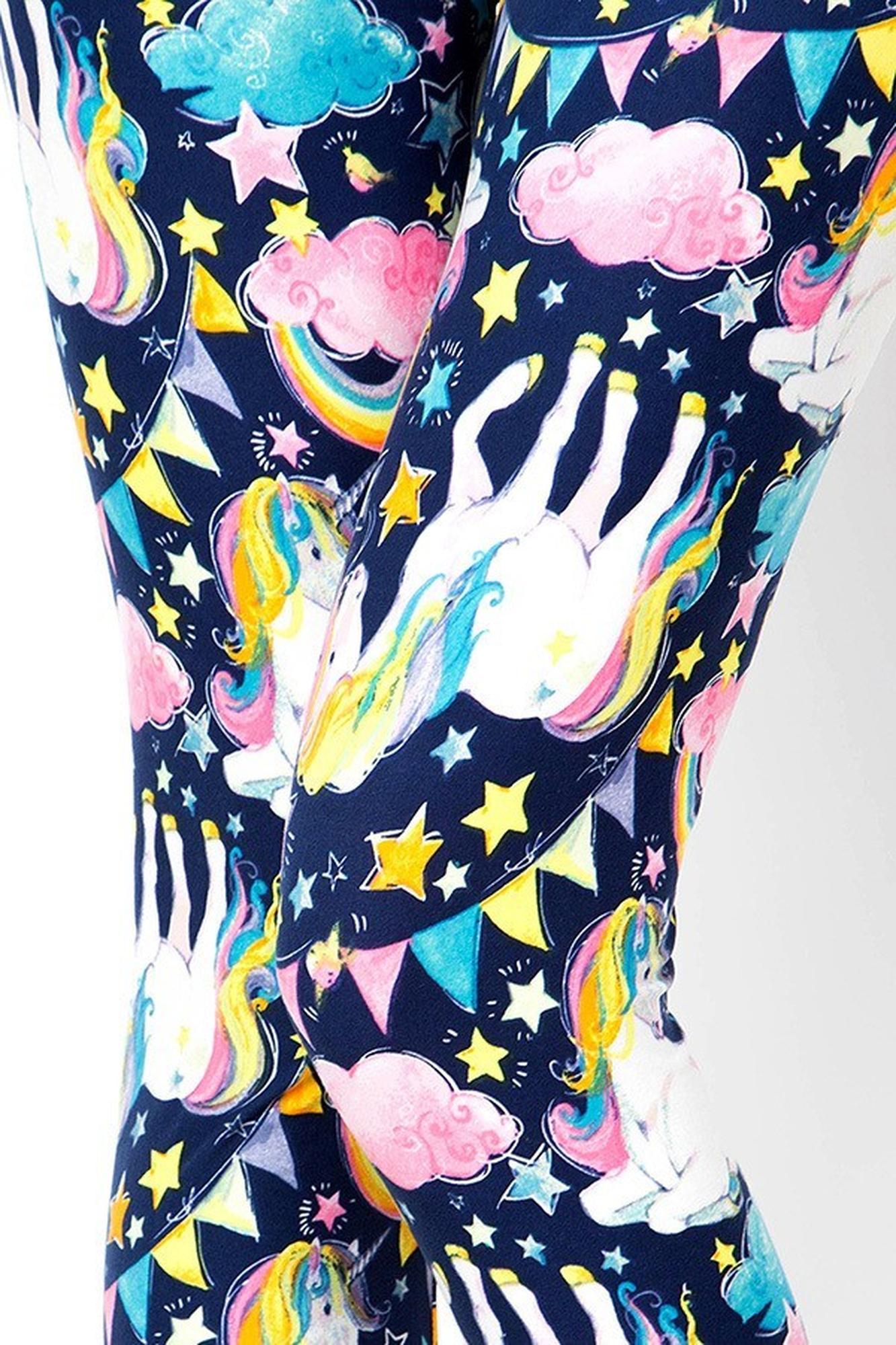 Buttery Soft Rainbow Unicorn Celebration Plus Size Leggings (One Size Plus,Navy)