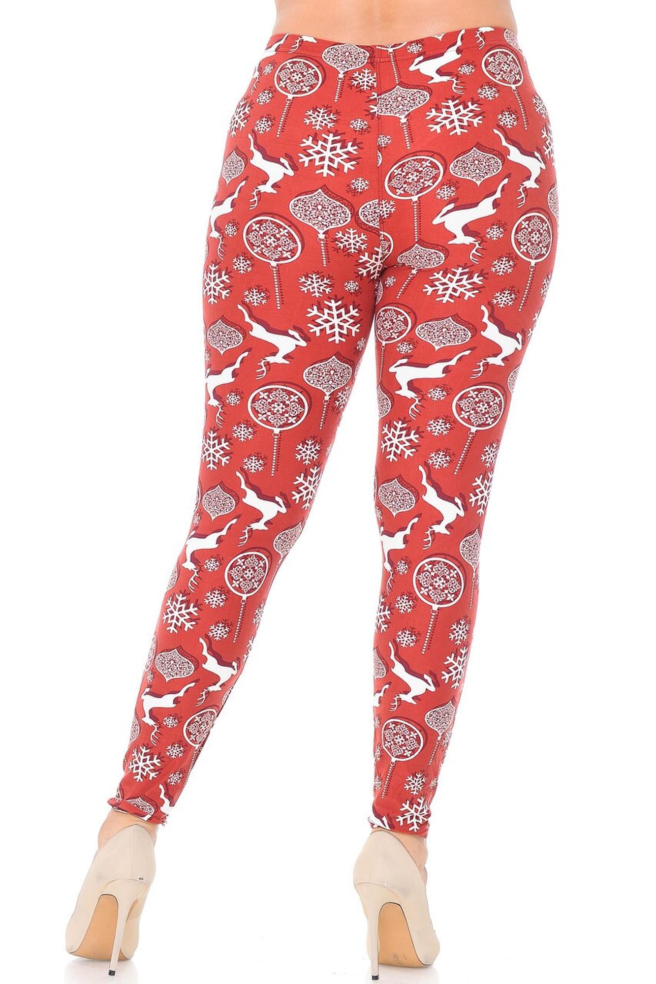 Buttery Soft Jumping Christmas Reindeer Plus Size Leggings (One Size Plus,Burgundy)