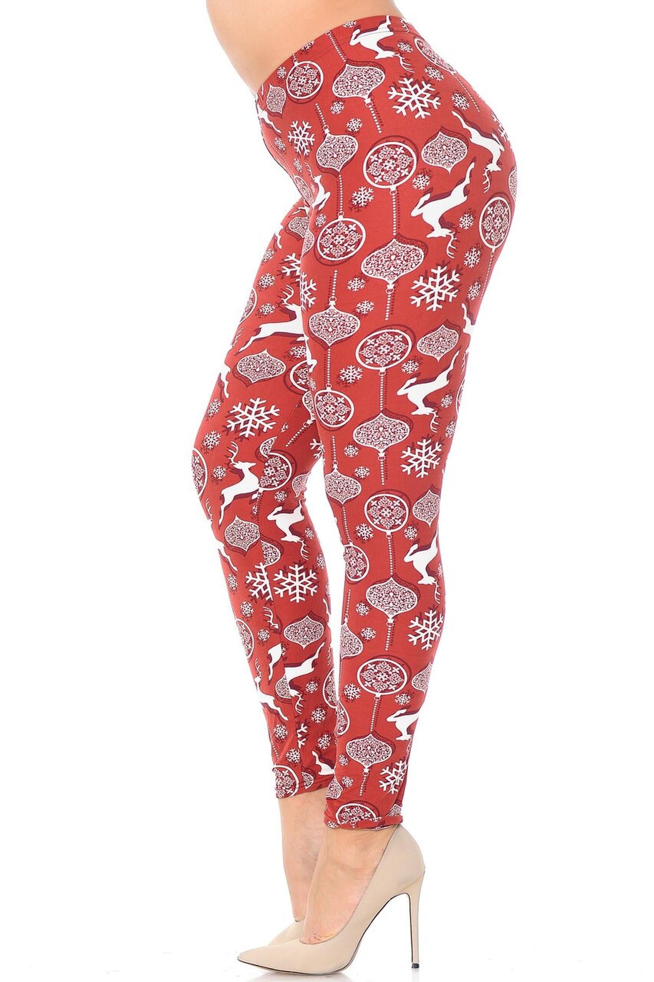 Buttery Soft Jumping Christmas Reindeer Plus Size Leggings (One Size Plus,Burgundy)