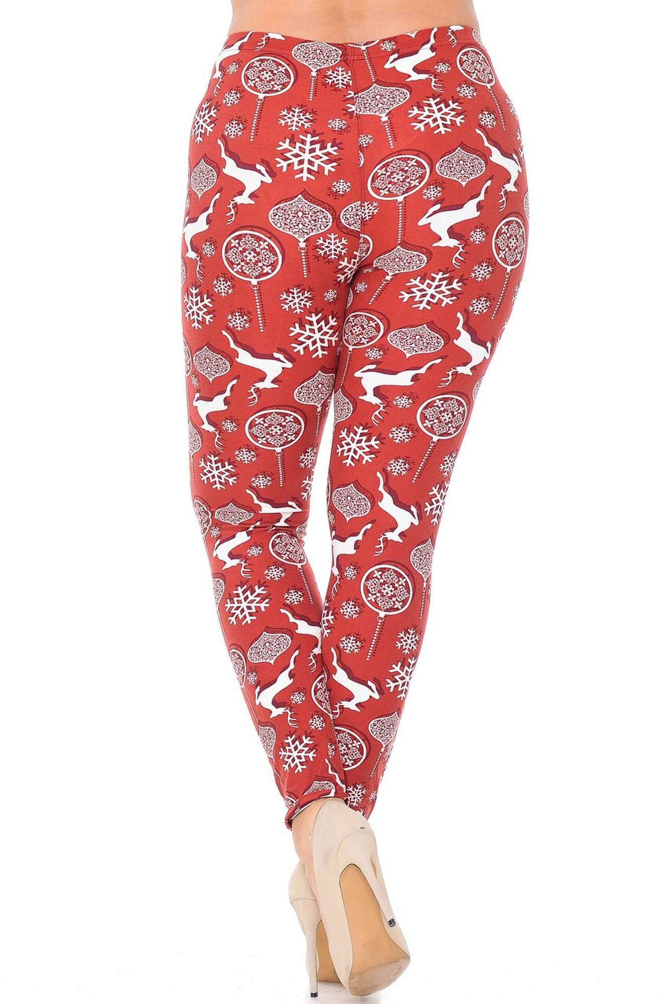 Buttery Soft Jumping Christmas Reindeer Plus Size Leggings (One Size Plus,Burgundy)