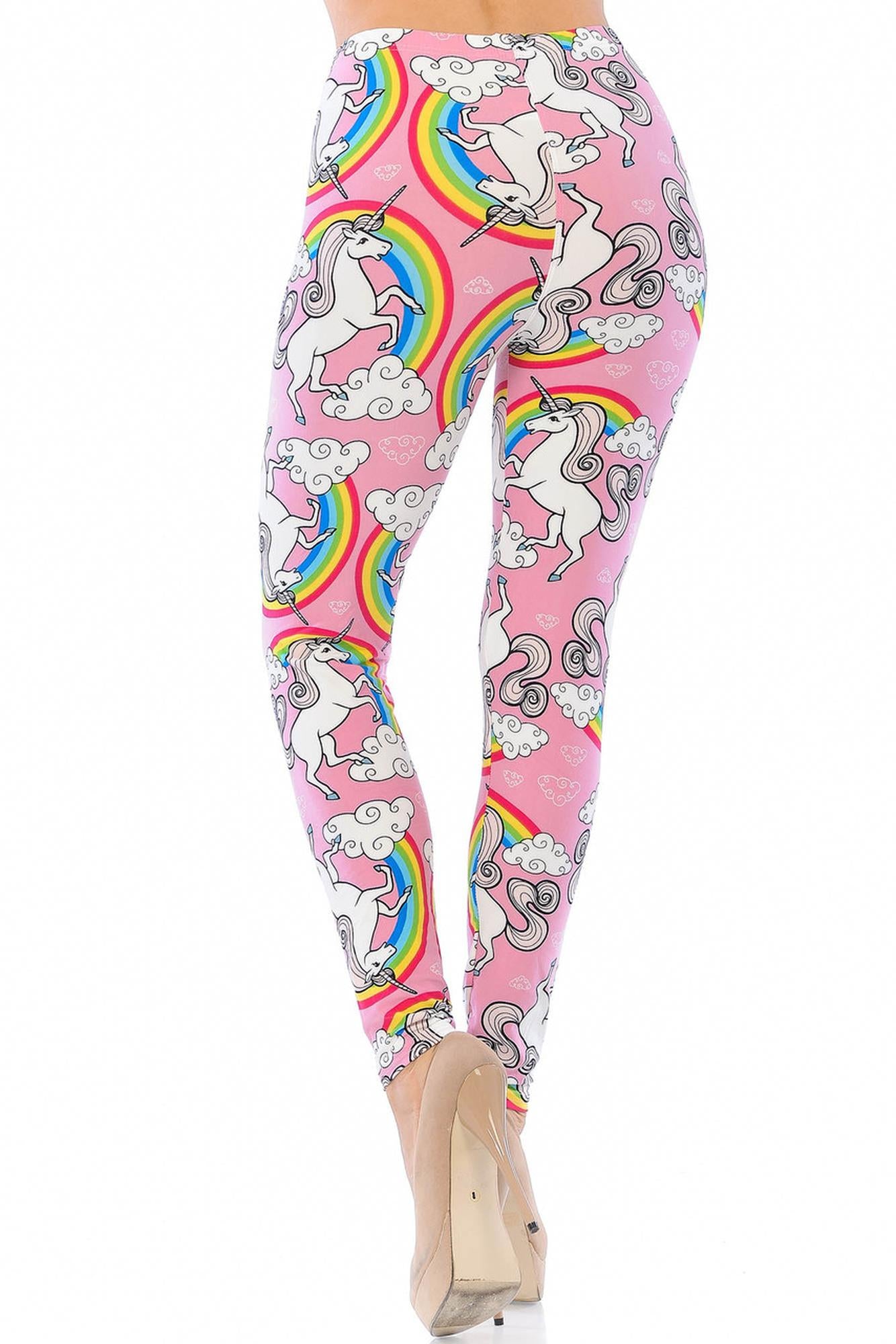 Buttery Soft Pink Rainbow Unicorn Plus Size Leggings (One Size Plus,Pink)