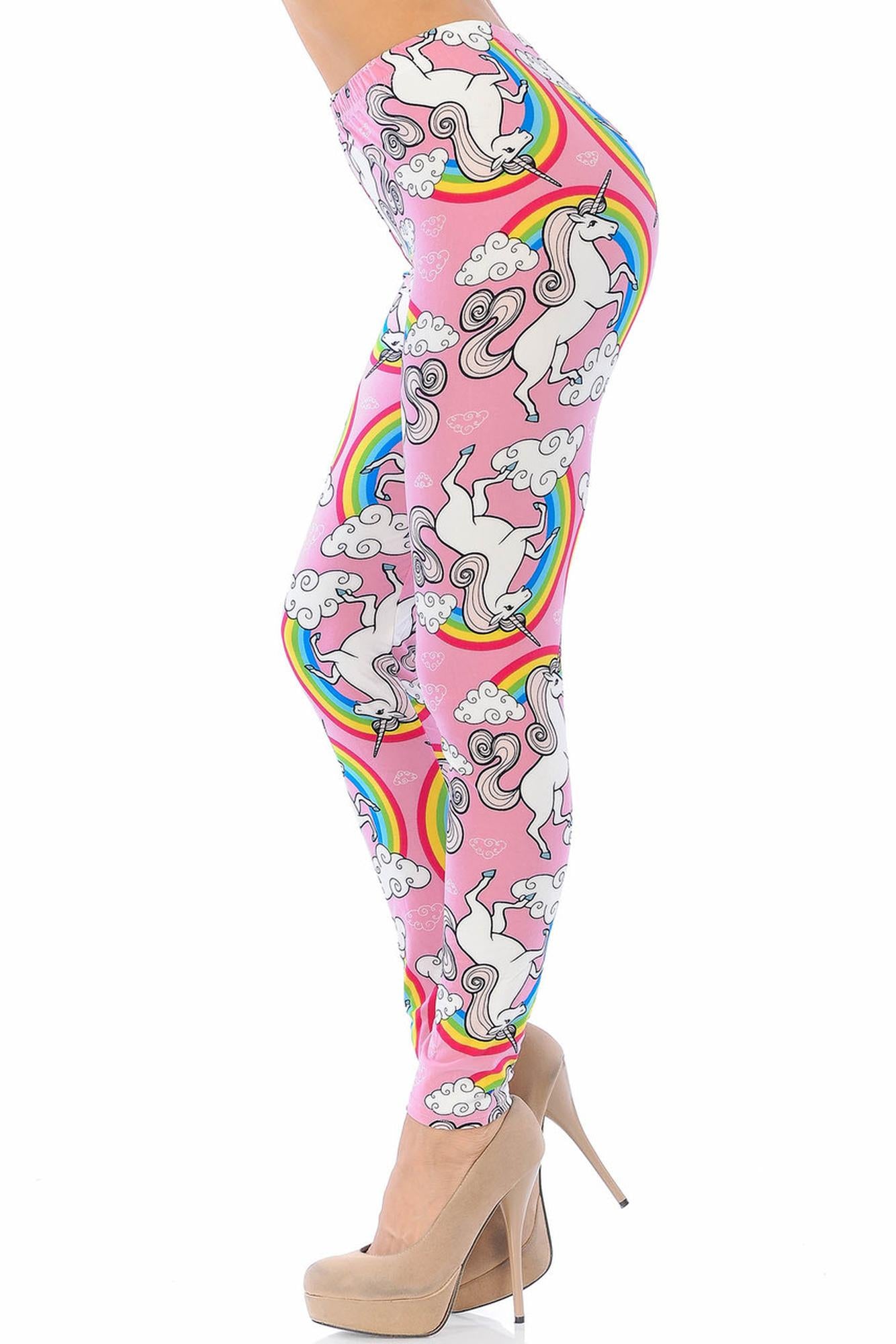 Buttery Soft Pink Rainbow Unicorn Plus Size Leggings (One Size Plus,Pink)