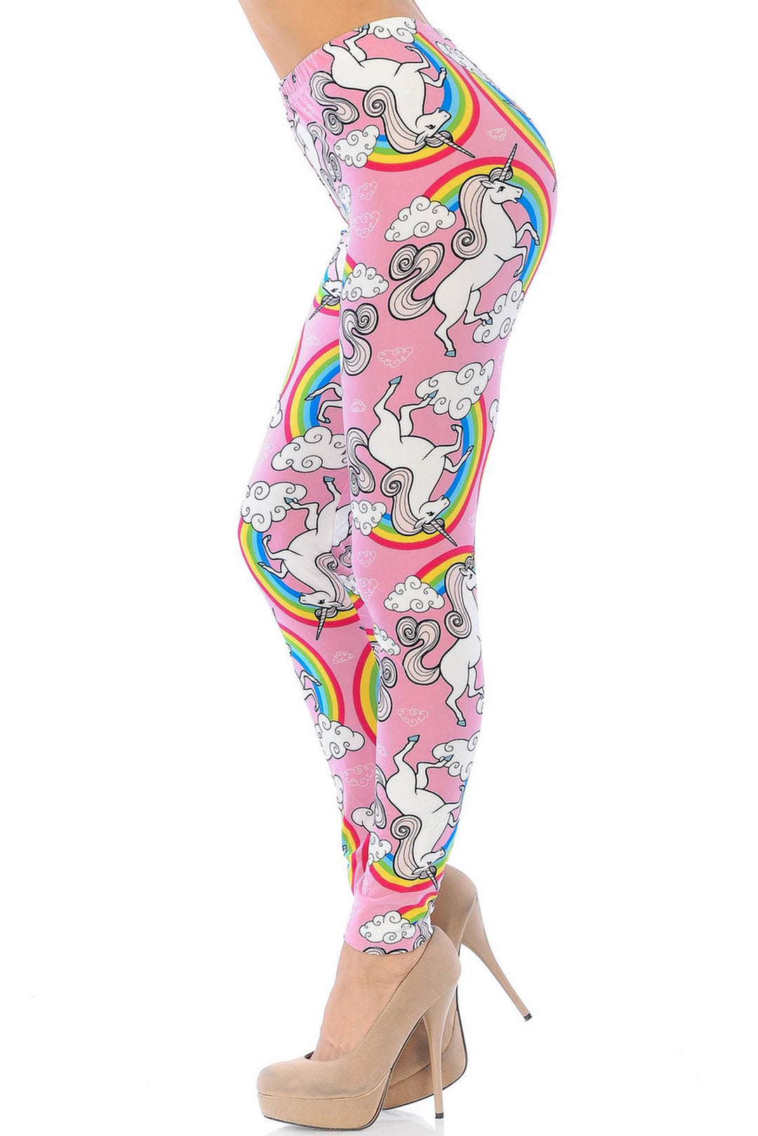 Buttery Soft Pink Rainbow Unicorn Plus Size Leggings (One Size Plus,Pink)