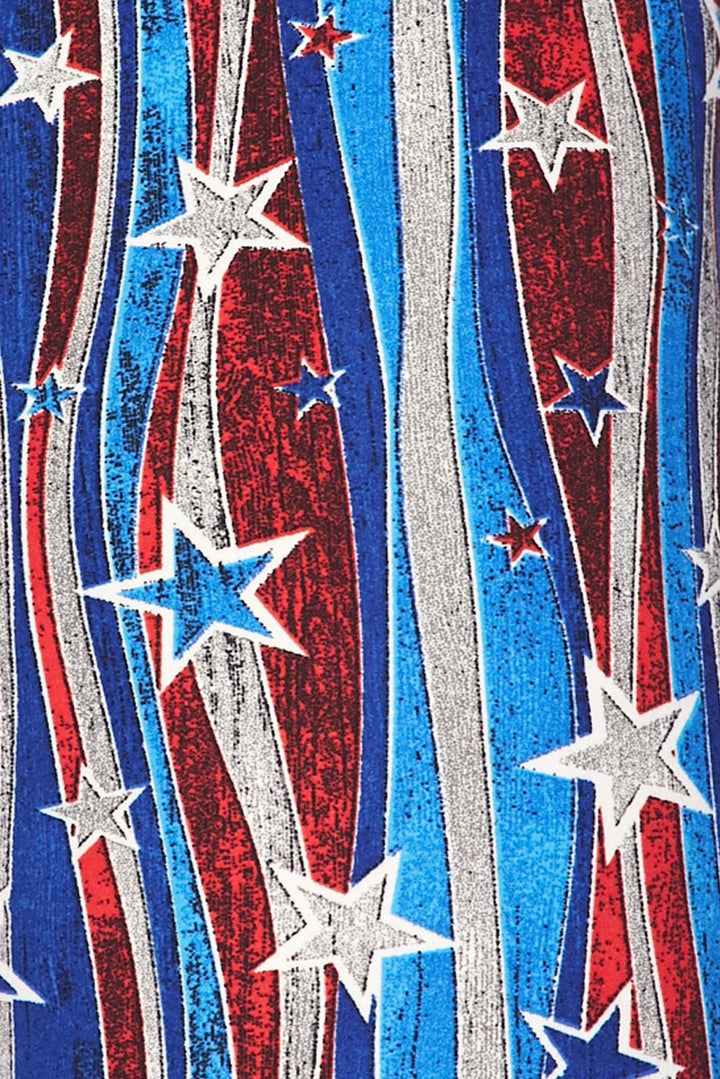 Buttery Soft Metallic USA Flag Plus Size Leggings (One Size Plus,Blue)