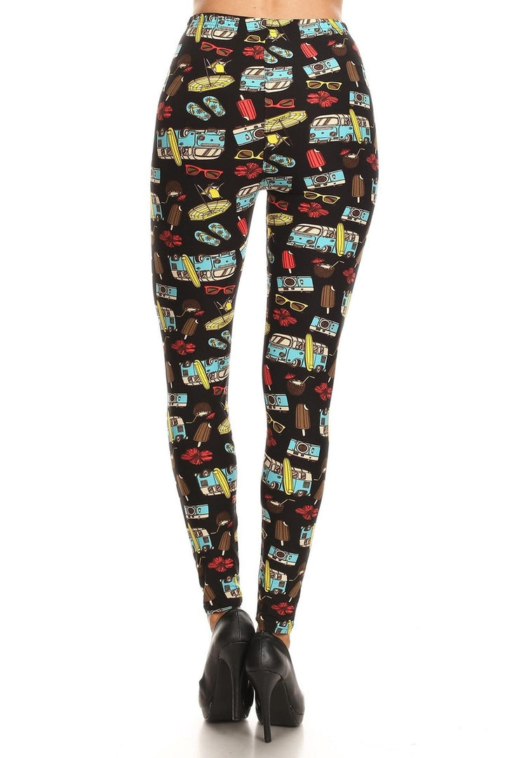Buttery Soft Hippy Van Summer Holiday Plus Size Leggings (One Size Plus,Black)