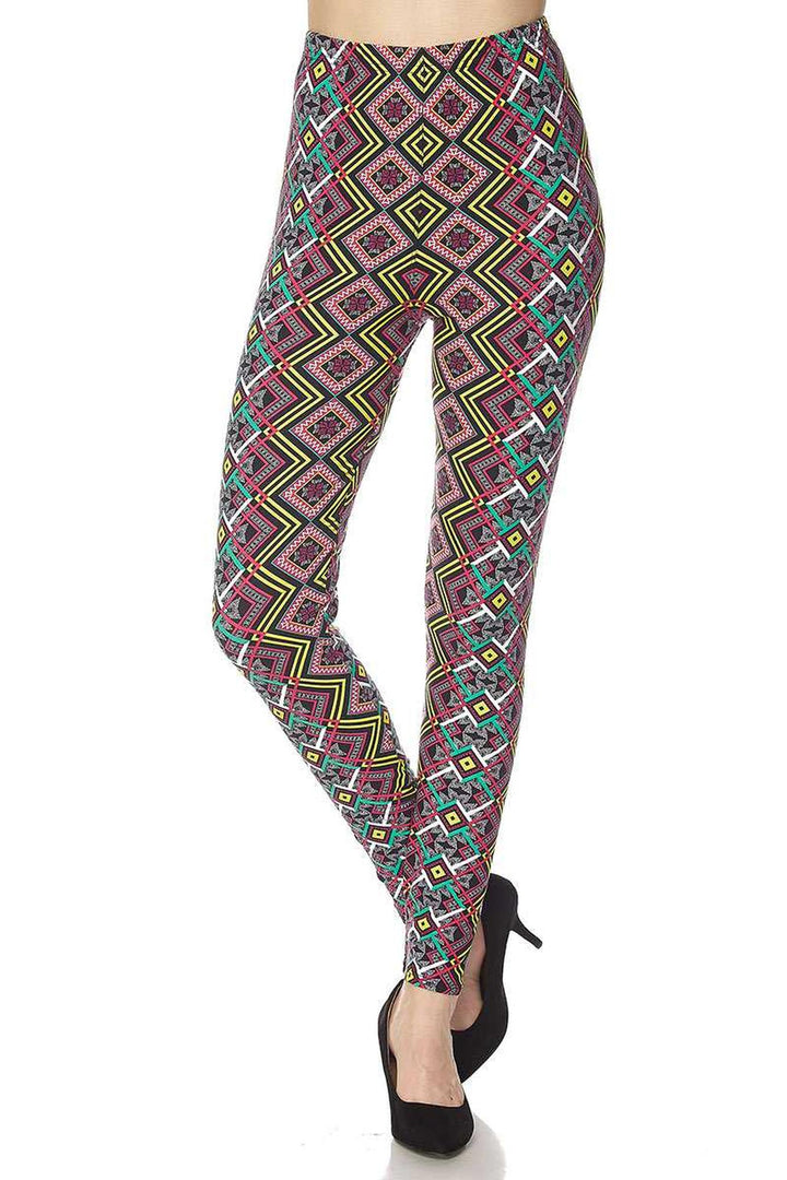 Buttery Soft Angled Colorful Symmetry Plus Size Leggings (One Size Plus,Multi Color Bold)