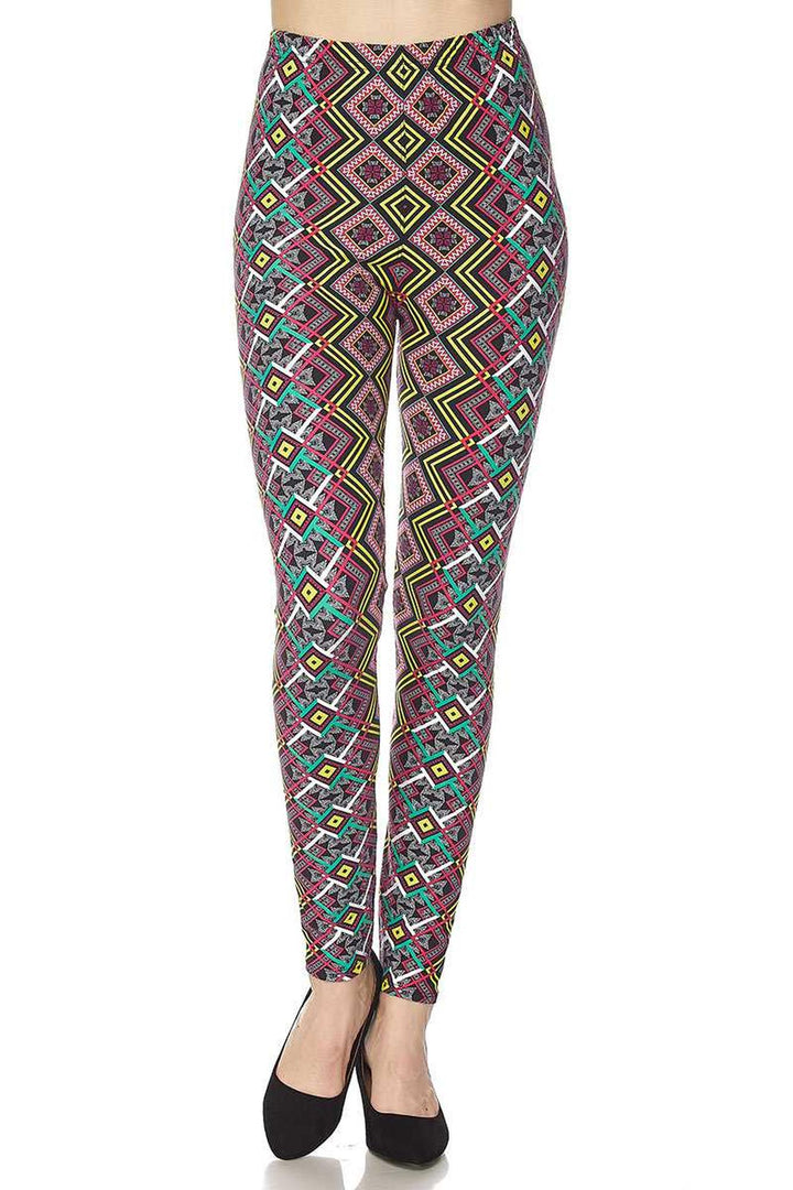 Buttery Soft Angled Colorful Symmetry Plus Size Leggings (One Size Plus,Multi Color Bold)