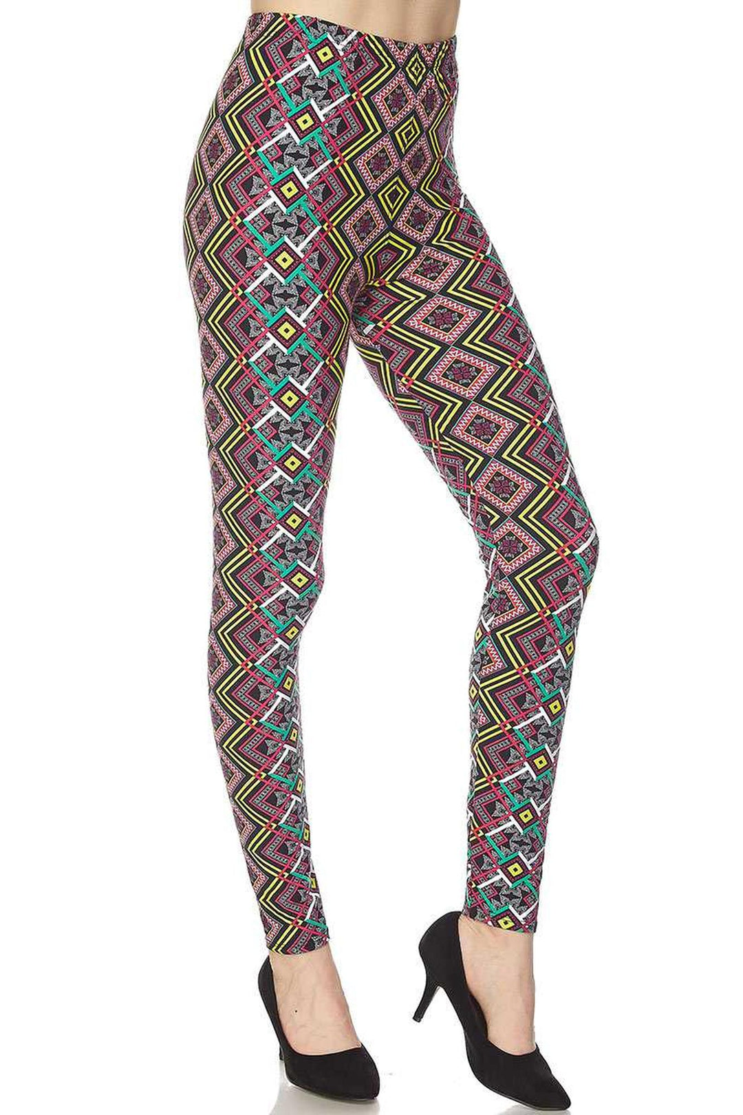 Buttery Soft Angled Colorful Symmetry Plus Size Leggings (One Size Plus,Multi Color Bold)