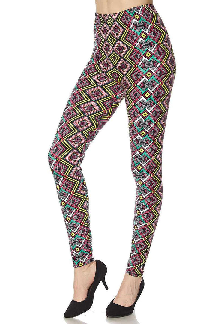 Buttery Soft Angled Colorful Symmetry Plus Size Leggings (One Size Plus,Multi Color Bold)