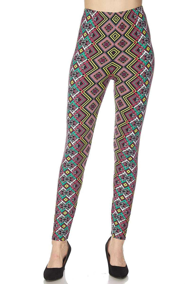 Buttery Soft Angled Colorful Symmetry Plus Size Leggings (One Size Plus,Multi Color Bold)