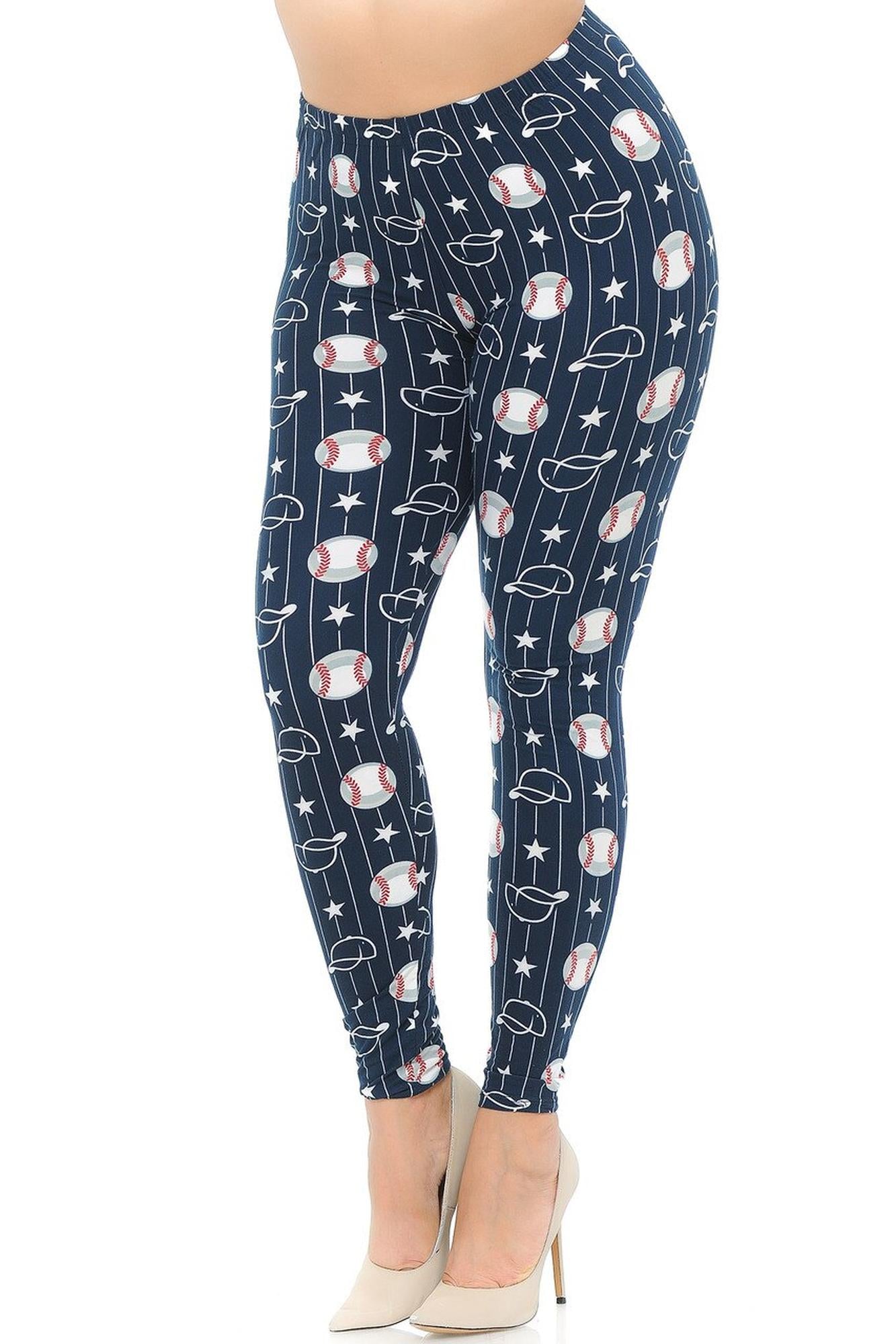Buttery Soft I Love Baseball Plus Size Leggings (One Size Plus,Navy)