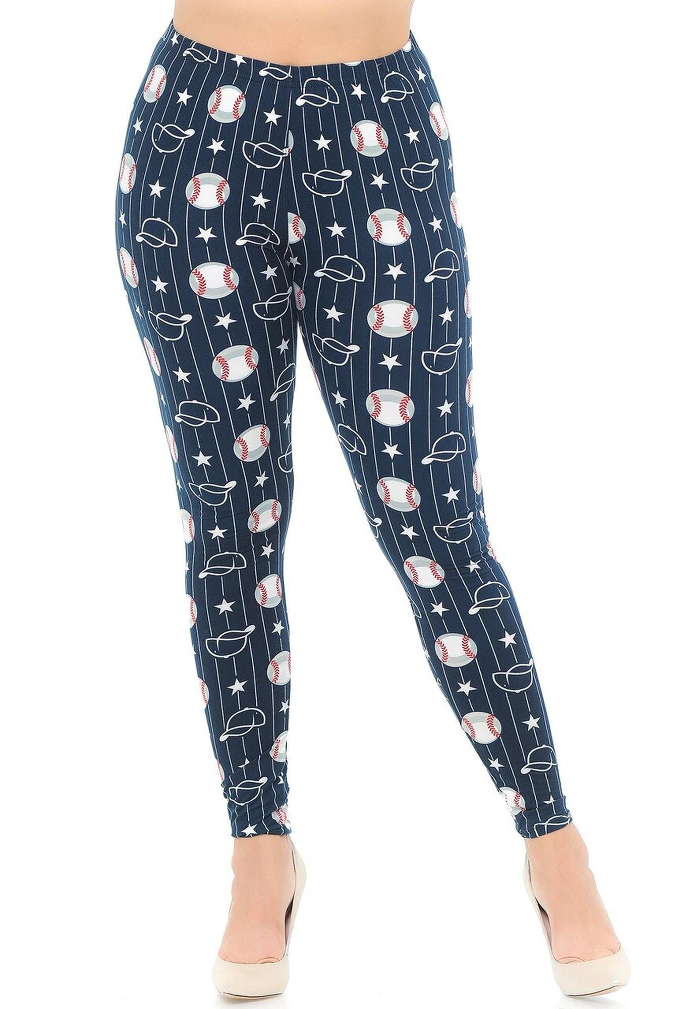 Buttery Soft I Love Baseball Plus Size Leggings (One Size Plus,Navy)