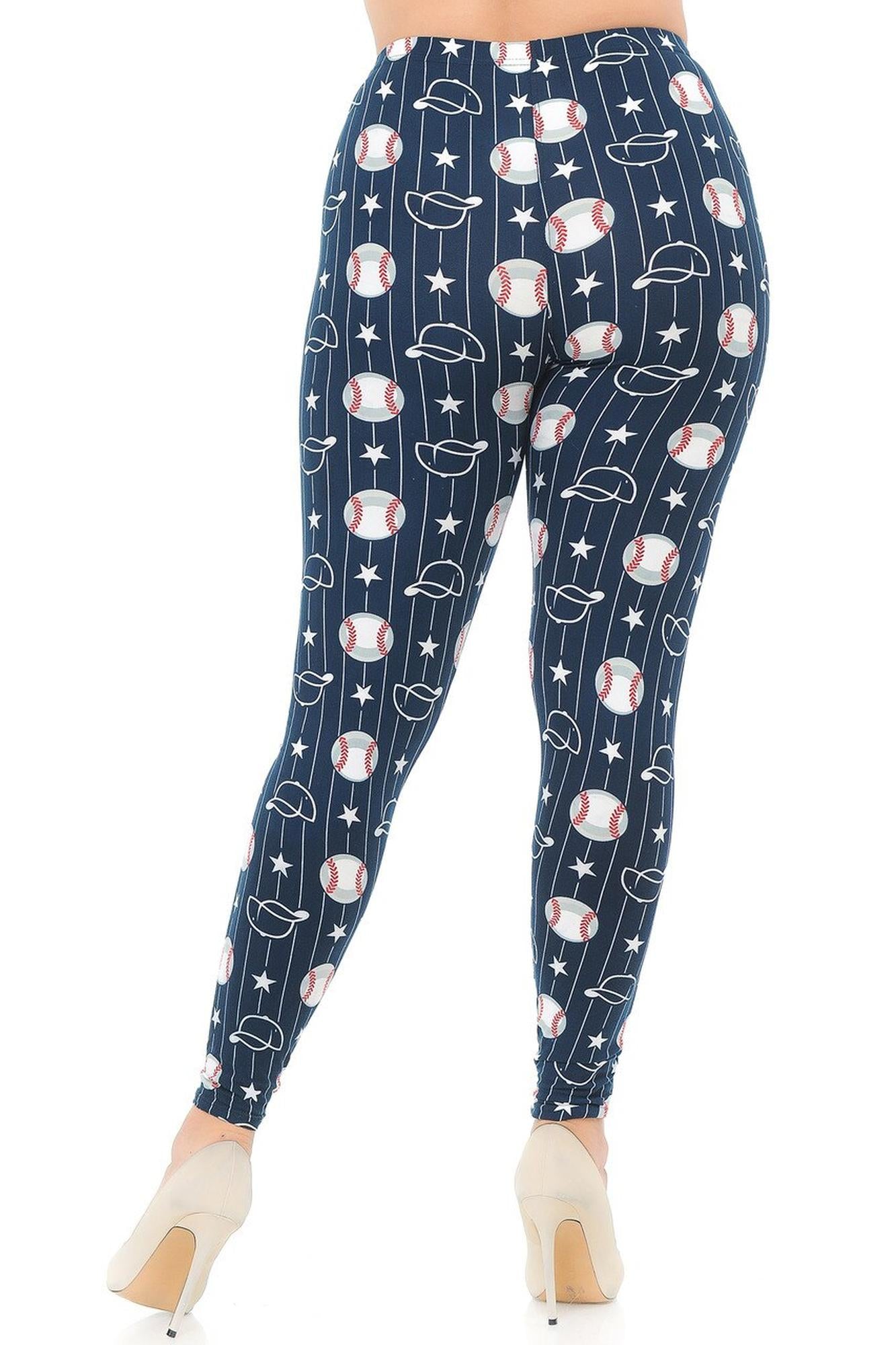 Buttery Soft I Love Baseball Plus Size Leggings (One Size Plus,Navy)