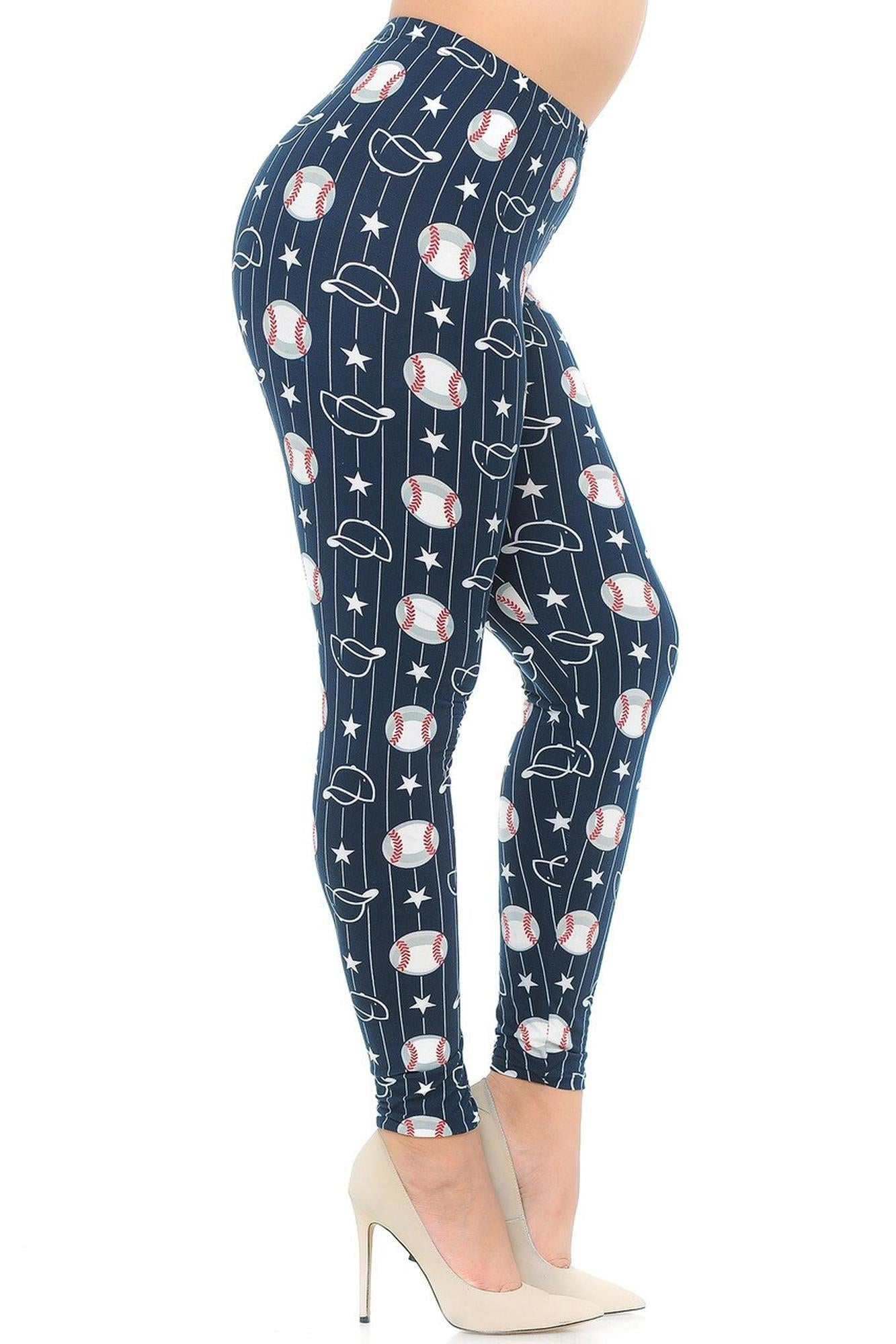 Buttery Soft I Love Baseball Plus Size Leggings (One Size Plus,Navy)