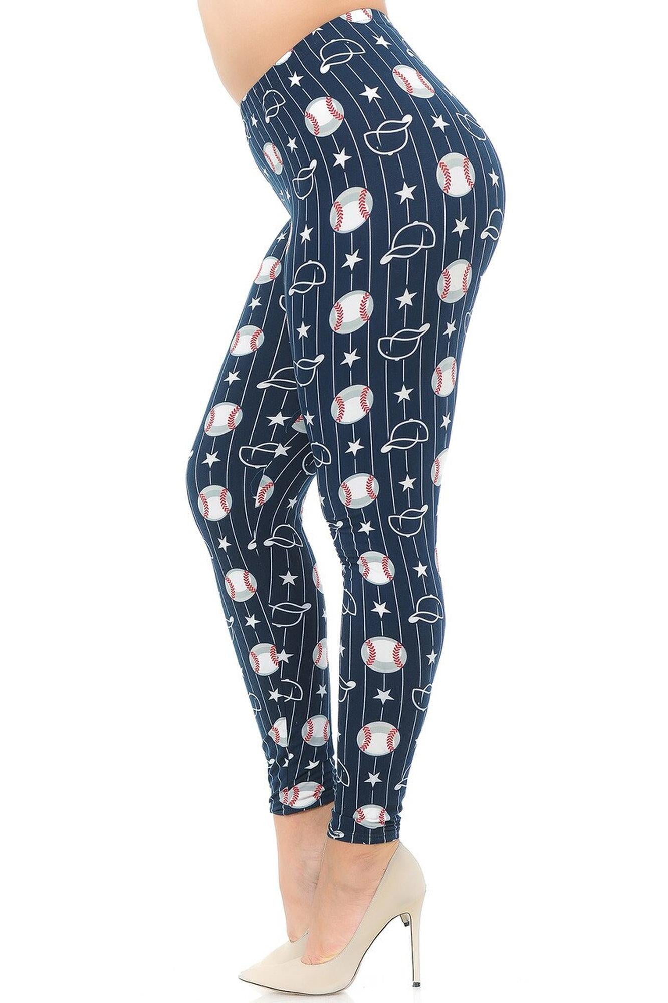 Buttery Soft I Love Baseball Plus Size Leggings (One Size Plus,Navy)