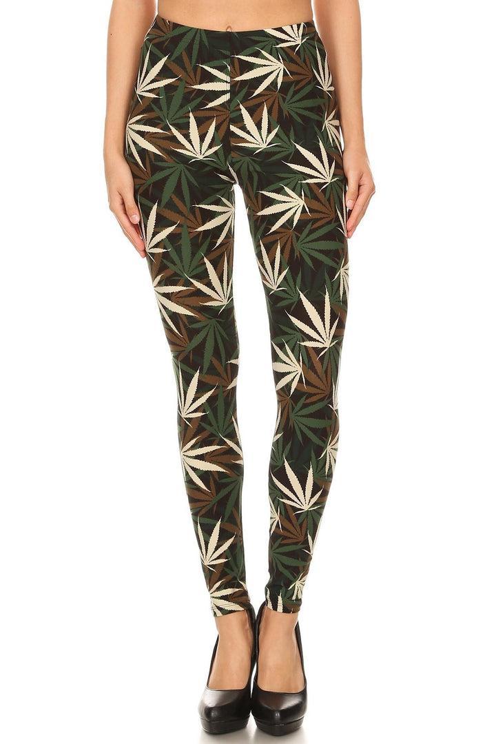 Buttery Soft Earthen Marijuana Plus Size Leggings (One Size Plus,Olive)
