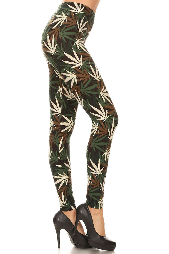 Buttery Soft Earthen Marijuana Plus Size Leggings (One Size Plus,Olive)