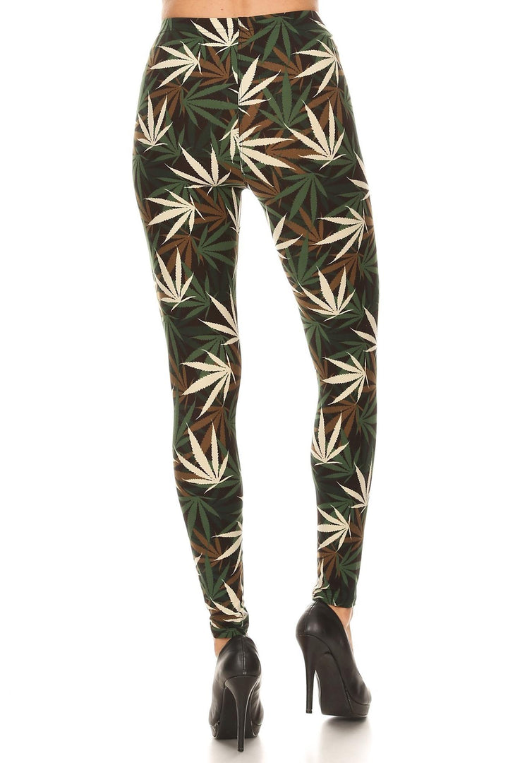 Buttery Soft Earthen Marijuana Plus Size Leggings (One Size Plus,Olive)
